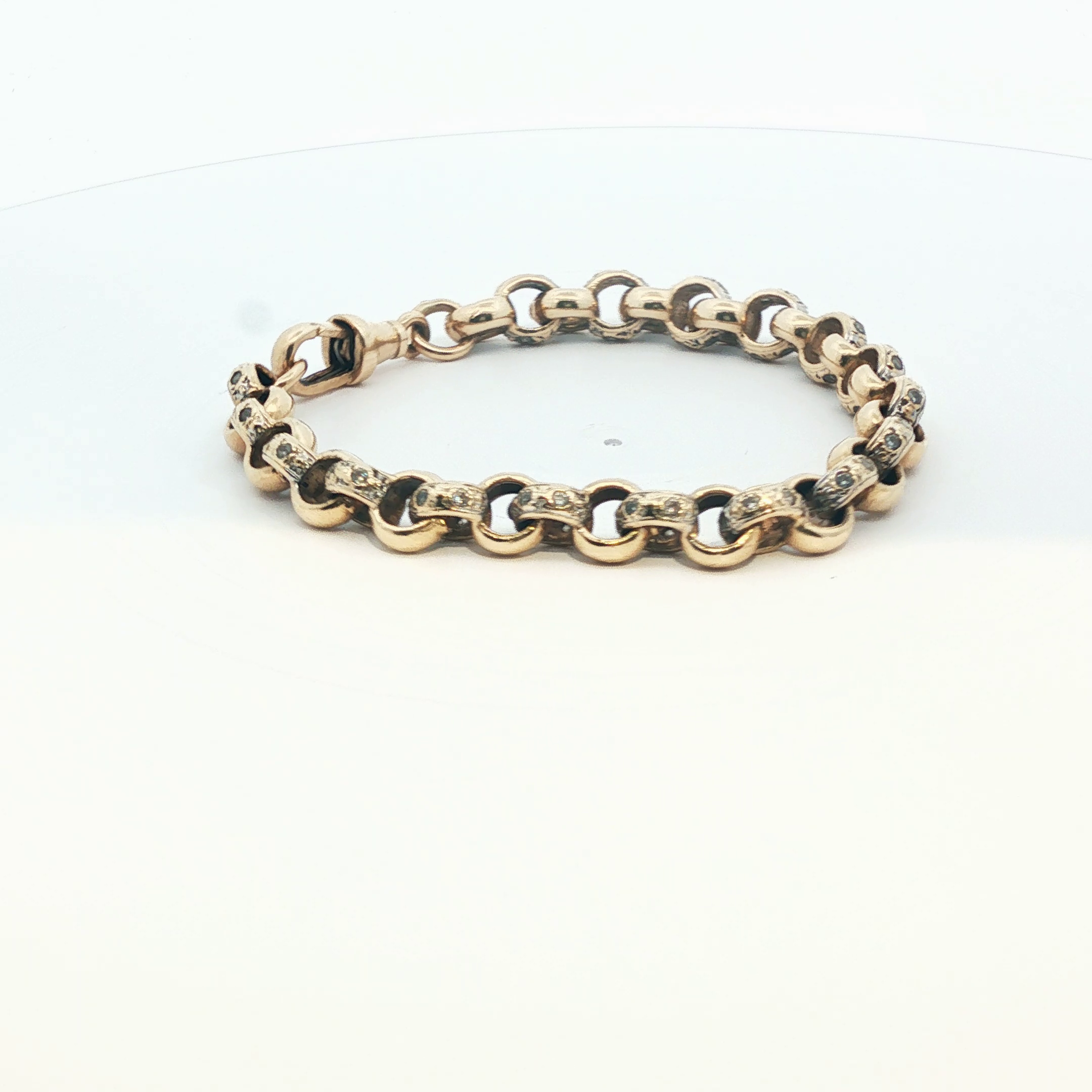 6.5" - Pre Owned - 9ct - Stone Set Belcher Bracelet - ( 15.30g ) - Goldbank Jewellers