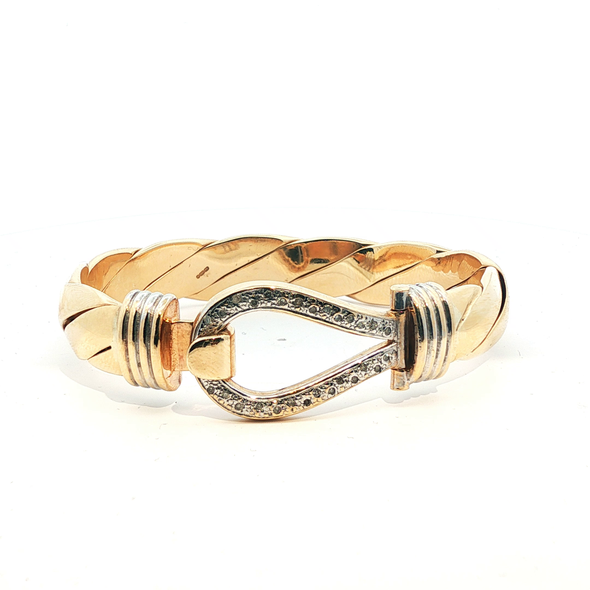 7" - Pre Owned - 9ct - Stone Set Hook Bangle - ( 81.76g )