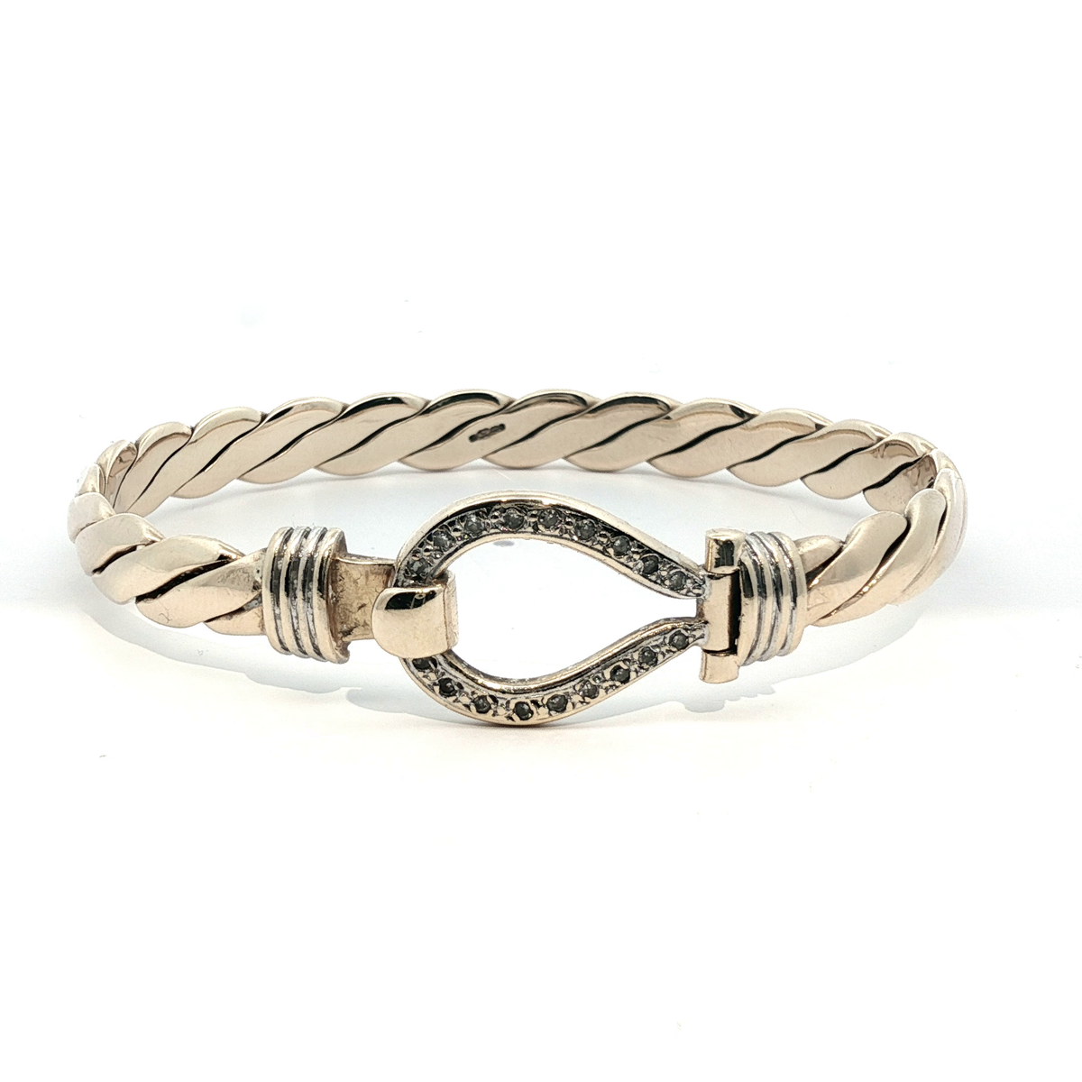 6.5" - Pre Owned - 9ct - Stone Set Hook Bangle - ( 22.27g ) - Goldbank Jewellers