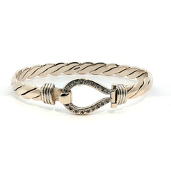 6.5" - Pre Owned - 9ct - Stone Set Hook Bangle - ( 22.27g ) - Goldbank Jewellers