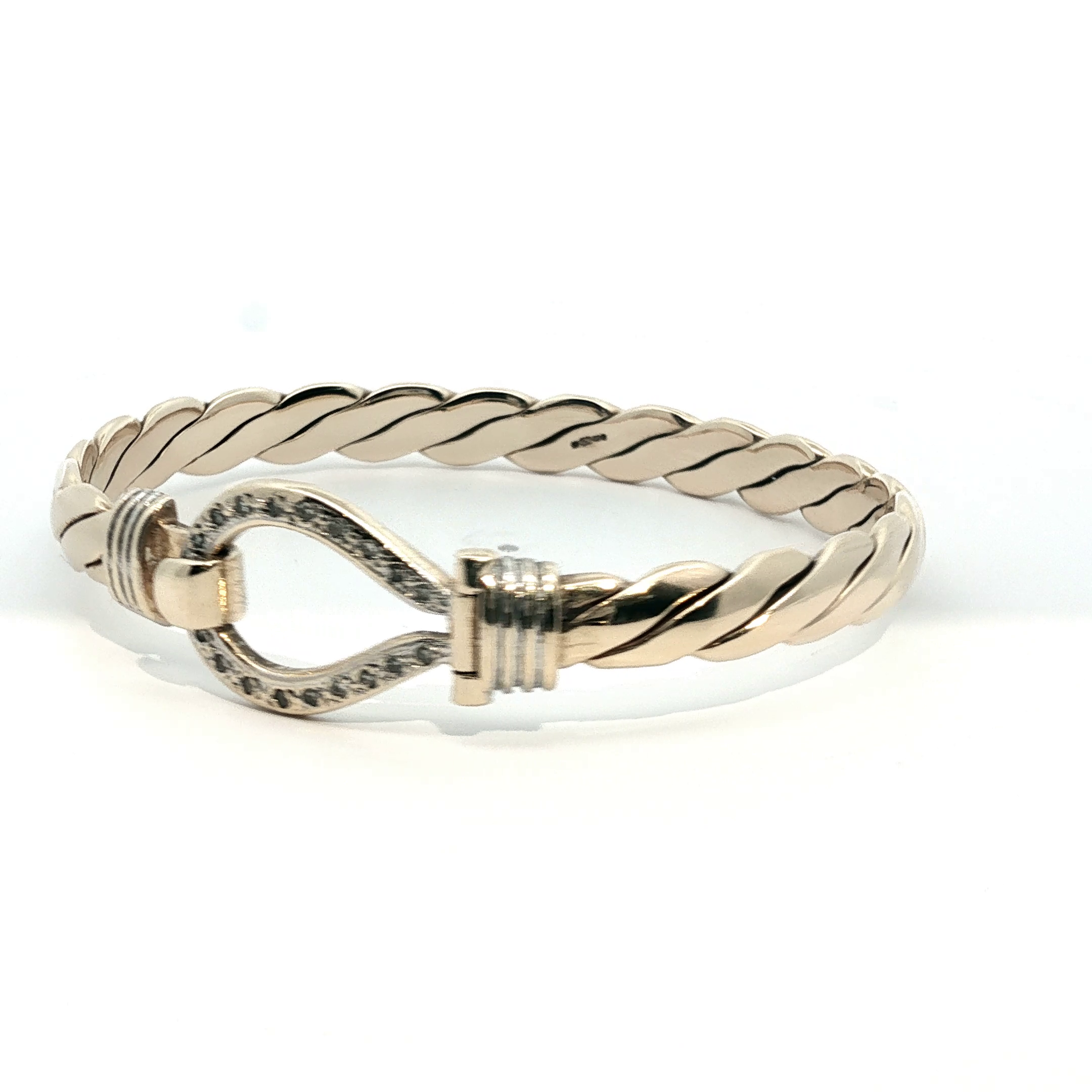 6.5" - Pre Owned - 9ct - Stone Set Hook Bangle - ( 22.27g ) - Goldbank Jewellers