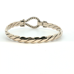 6.5" - Pre Owned - 9ct - Stone Set Hook Bangle - ( 22.27g ) - Goldbank Jewellers