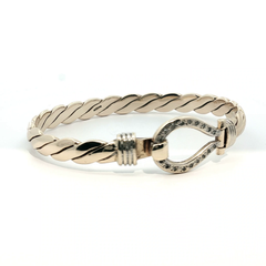 6.5" - Pre Owned - 9ct - Stone Set Hook Bangle - ( 22.27g ) - Goldbank Jewellers