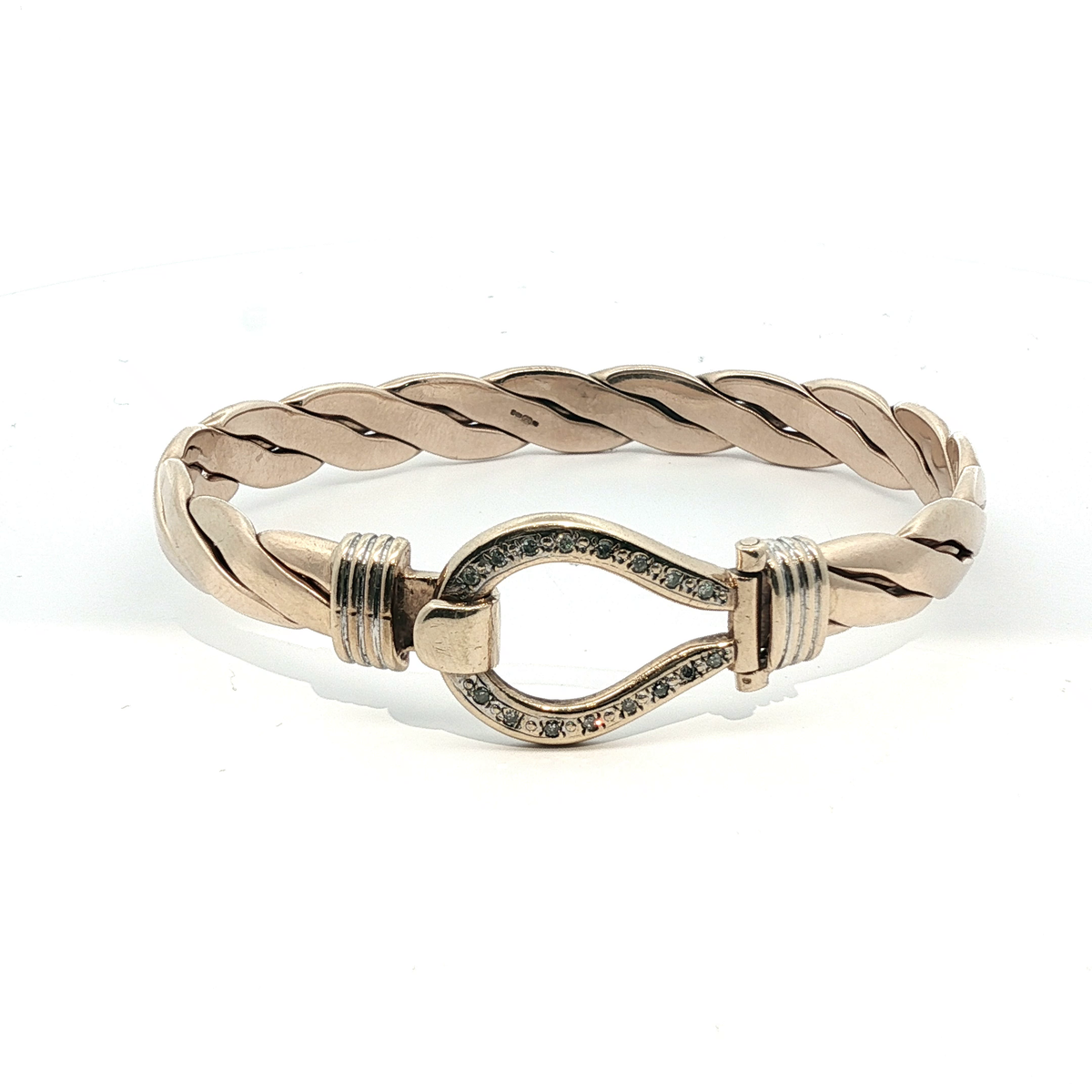 7.25" - Pre Owned - 9ct - Stone Set Hook Bangle - ( 35.97g ) - Goldbank Jewellers