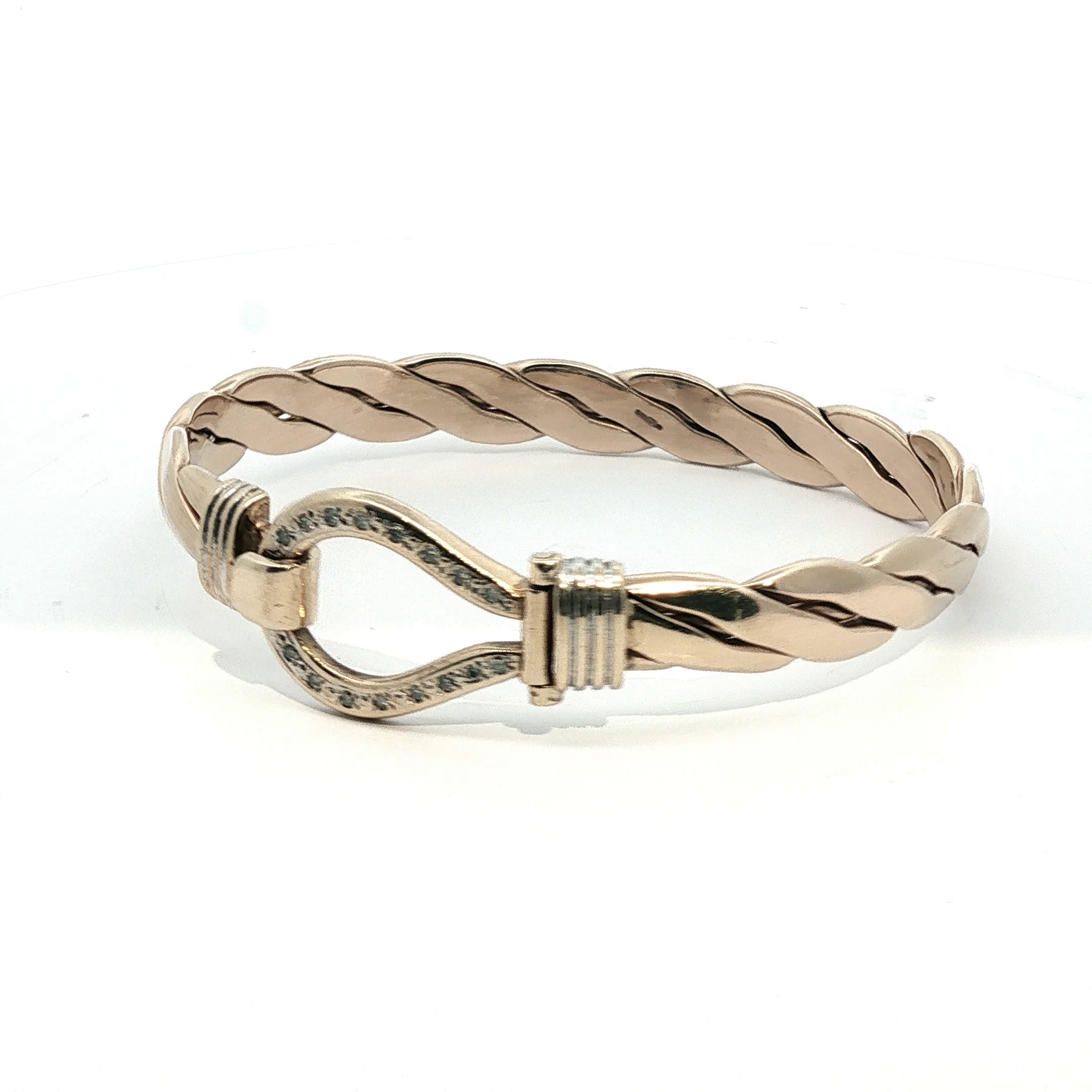 7.25" - Pre Owned - 9ct - Stone Set Hook Bangle - ( 35.97g ) - Goldbank Jewellers