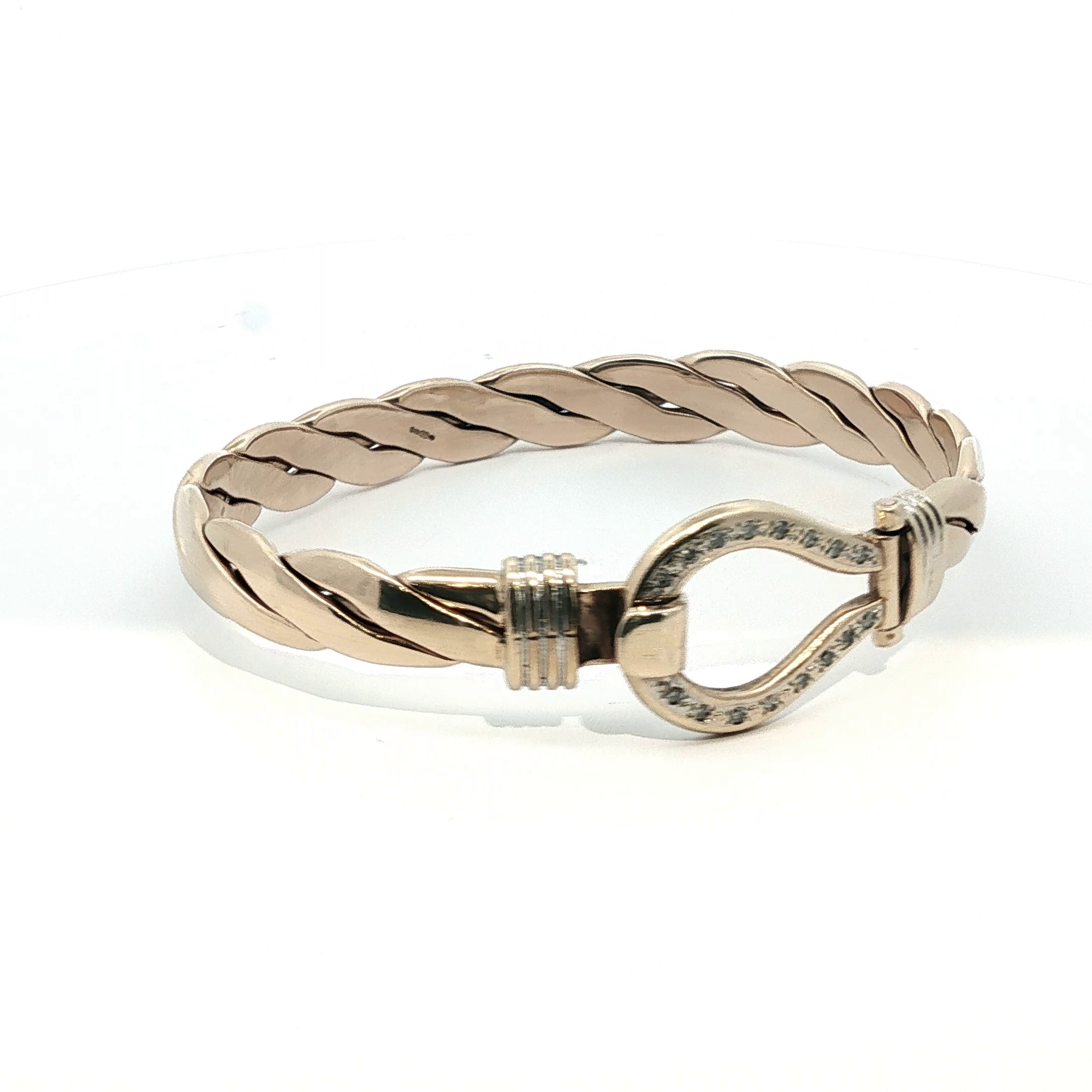 7.25" - Pre Owned - 9ct - Stone Set Hook Bangle - ( 35.97g ) - Goldbank Jewellers