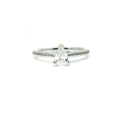 18K - 0.45ct Pear cut diamond- diamond channel set shoulders - Goldbank Jewellers