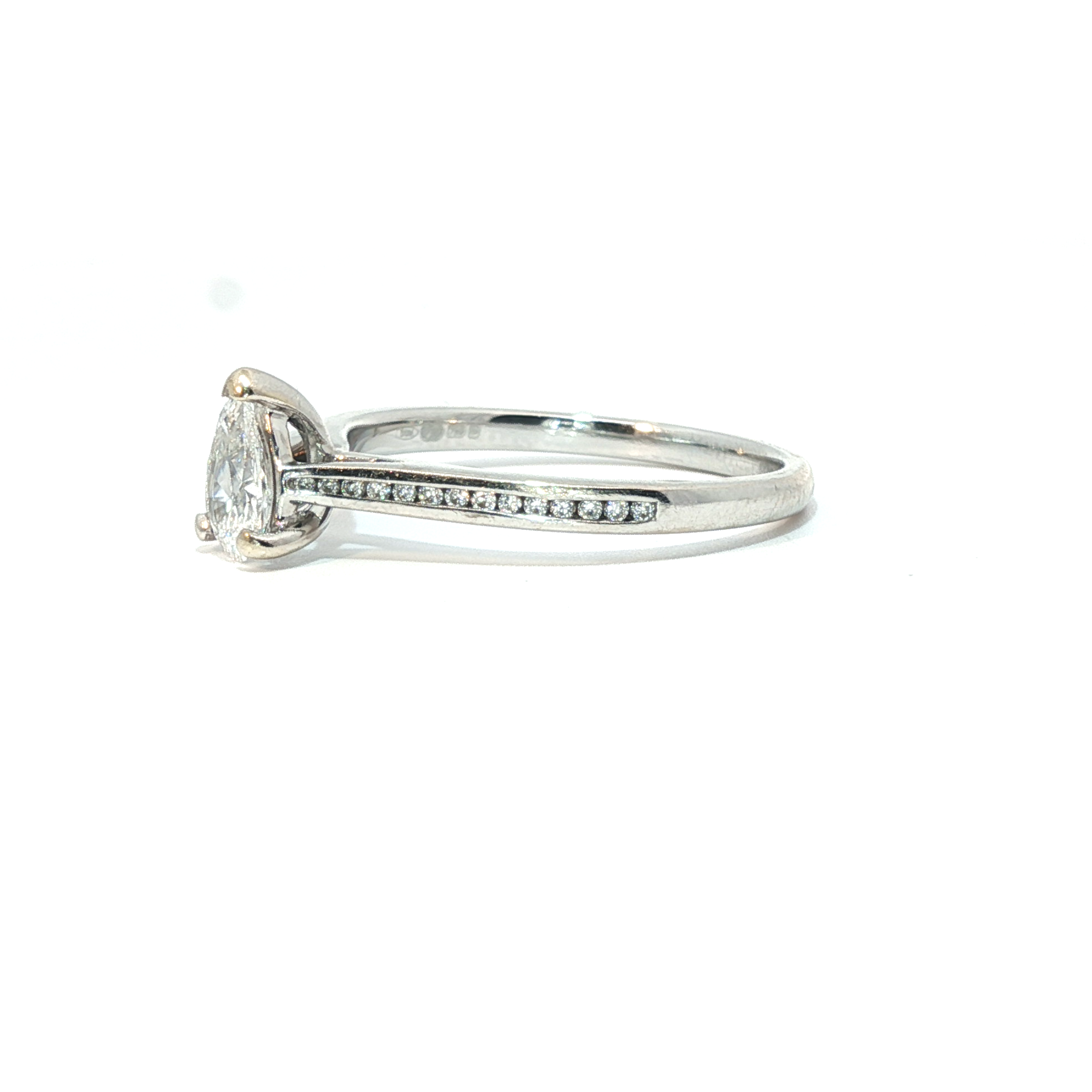 18K - 0.45ct Pear cut diamond- diamond channel set shoulders - Goldbank Jewellers