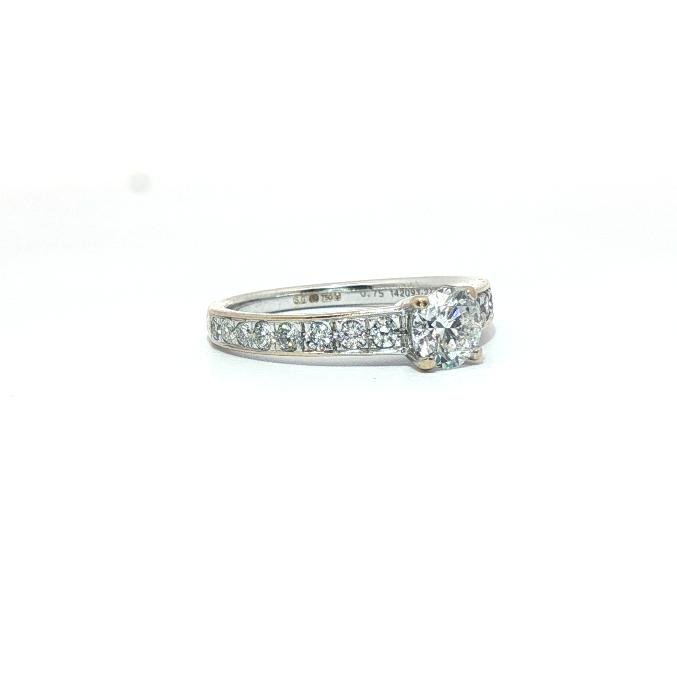 18ct - 0.44ct centre stone- Diamond shoulders channel set 0.31ct- 0.75tcw - Goldbank Jewellers