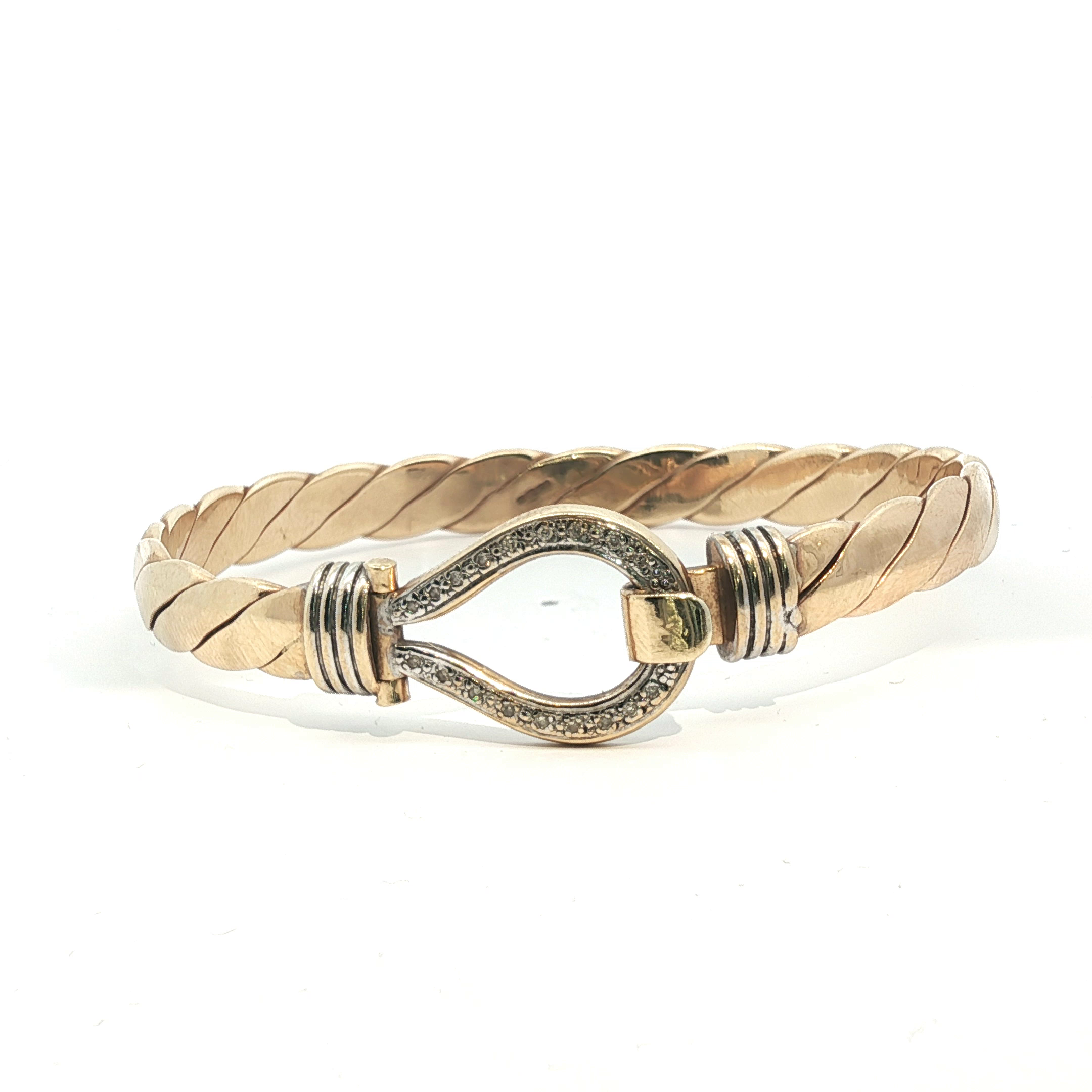 7.5" - Pre Owned - 9ct - Stone Set Hook Bangle - ( 37.21g ) - Goldbank Jewellers