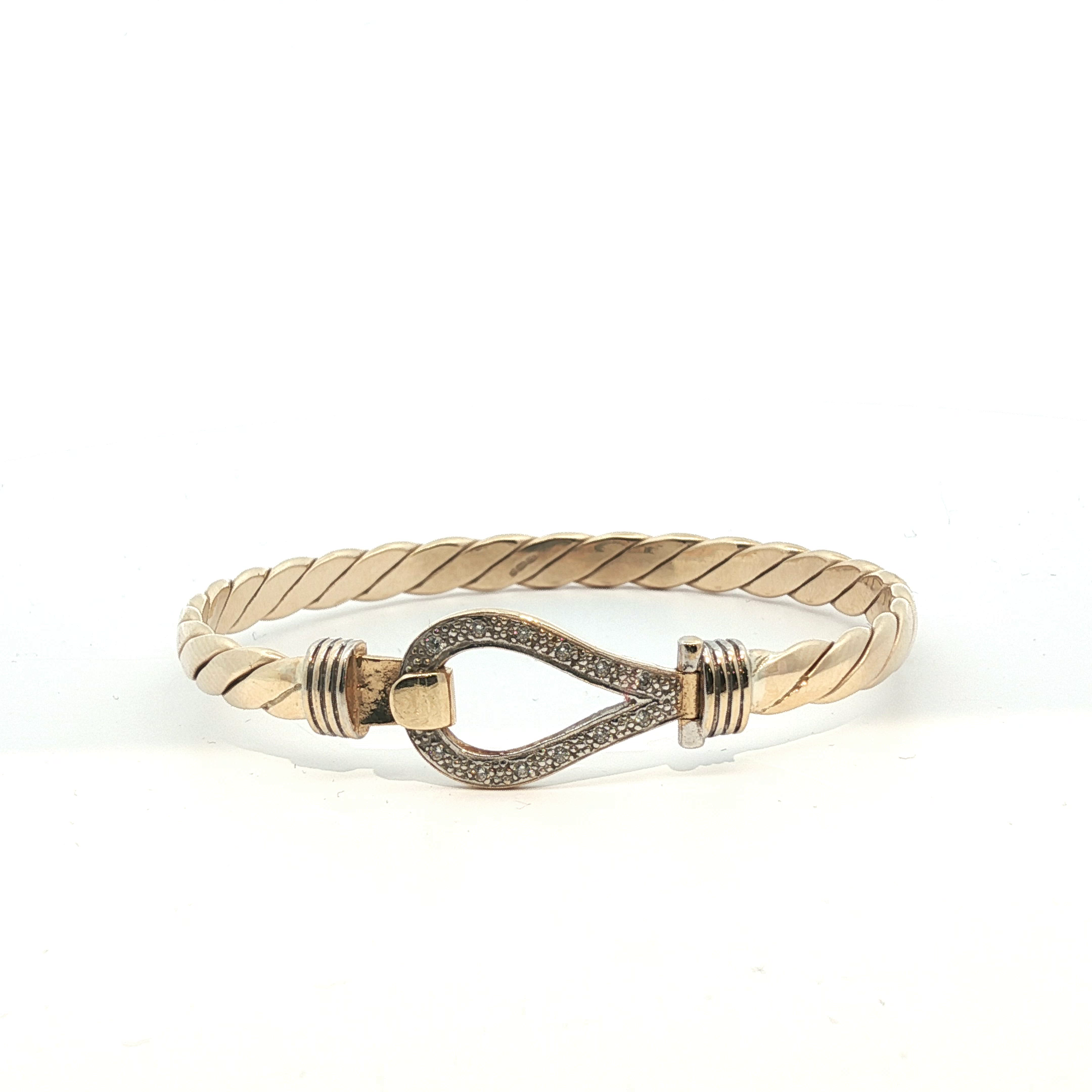 6" - Pre Owned - 9ct - Stone Set Hook Bangle - ( 14.73g ) - Goldbank Jewellers