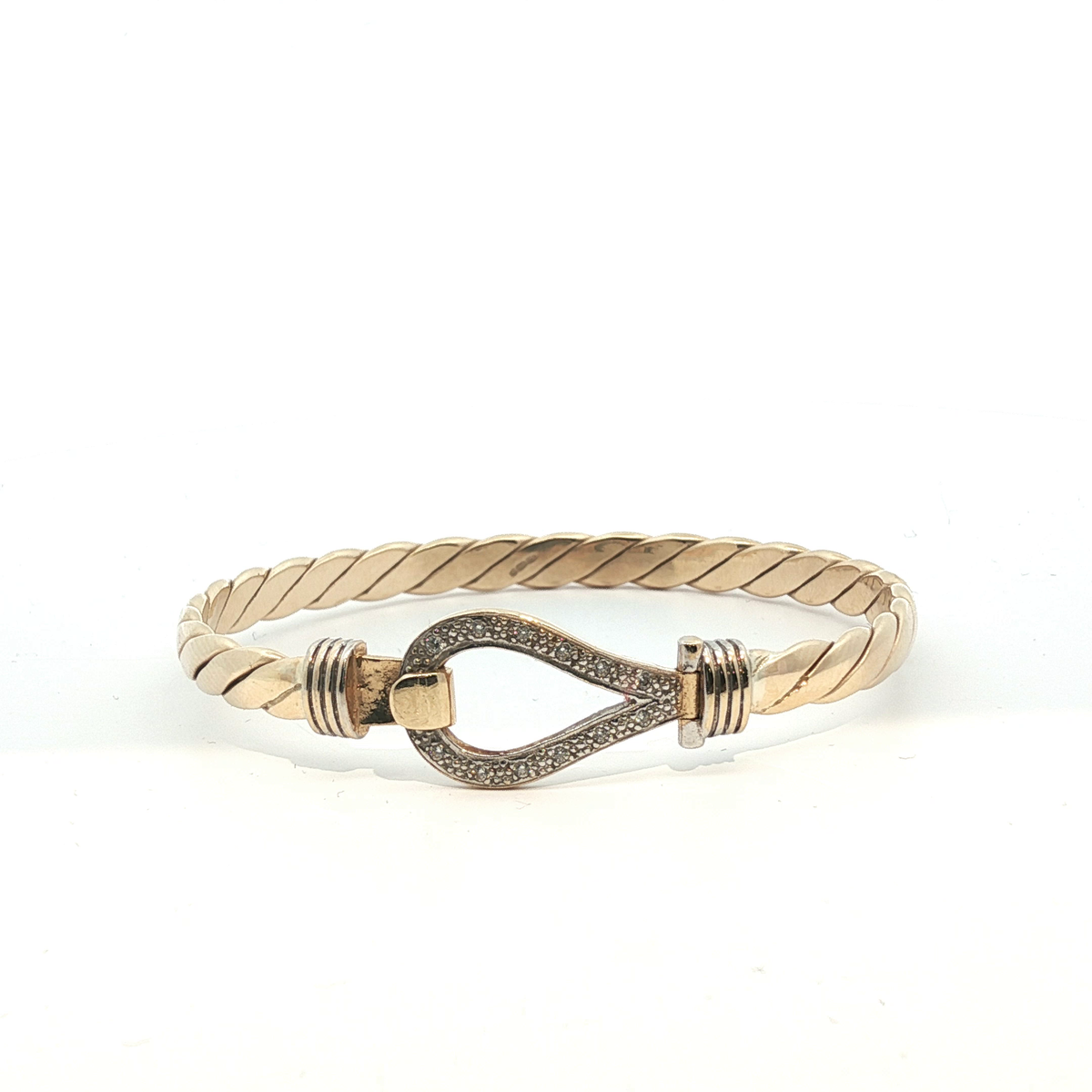 6" - Pre Owned - 9ct - Stone Set Hook Bangle - ( 14.73g ) - Goldbank Jewellers