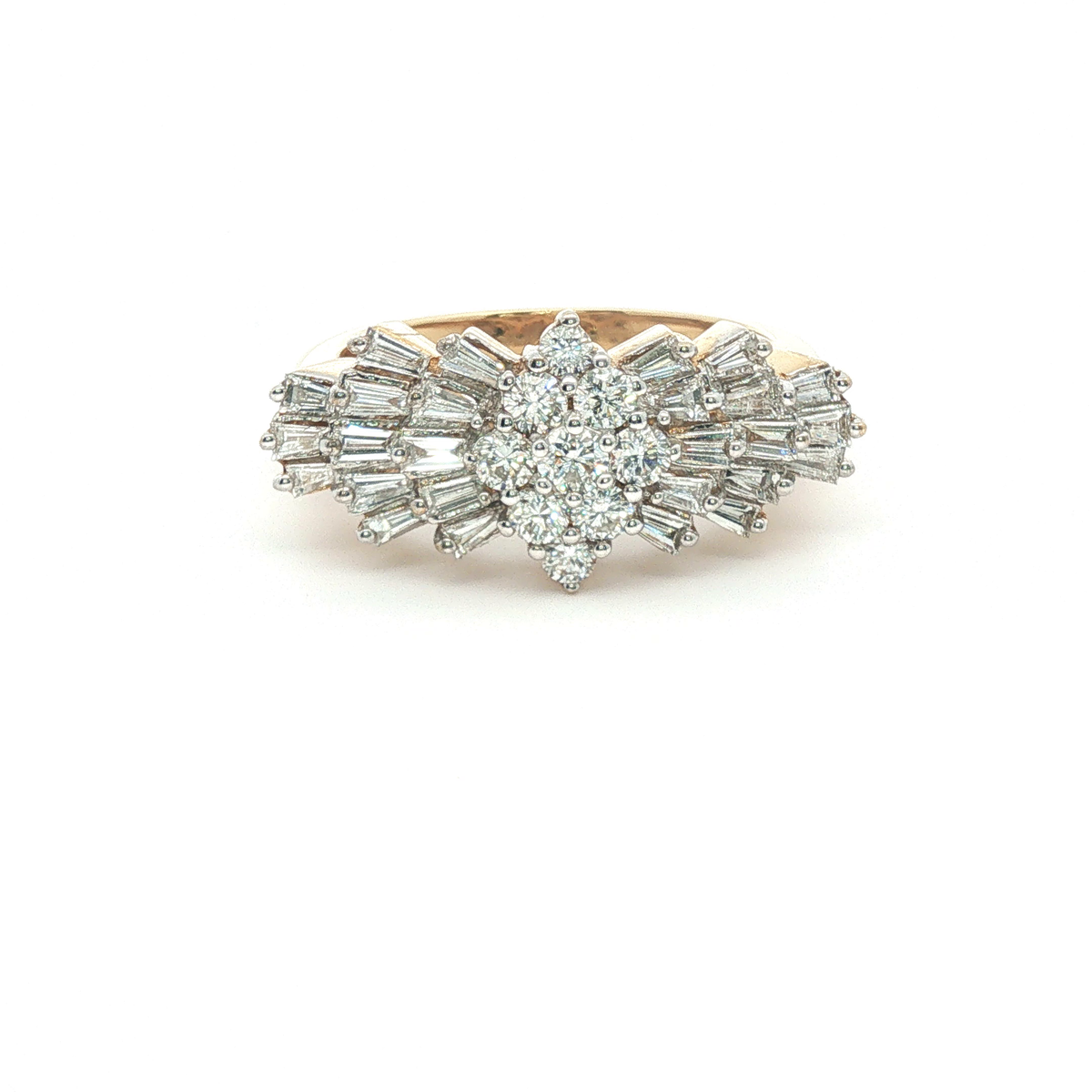 1.00ct Diamond Cluster Ring – Tapered Baguette & Round Brilliant – 18ct Yellow Gold – G-H SI1