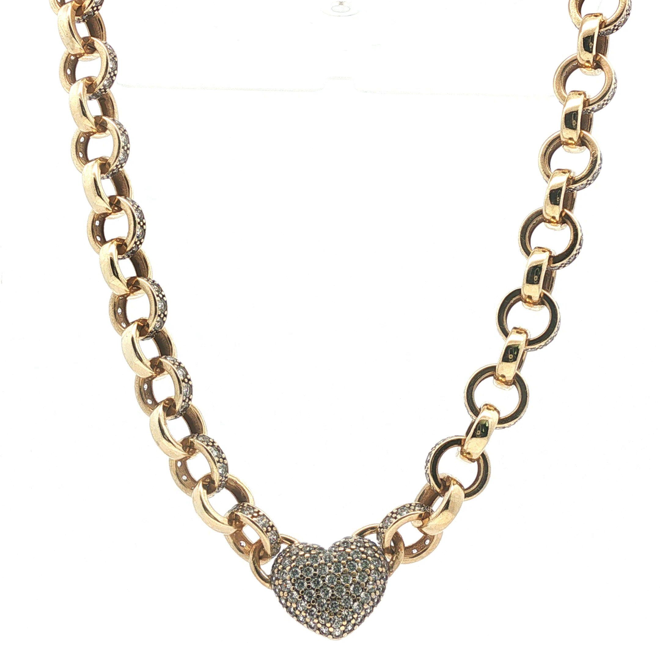 18" - Pre Owned - 9ct - Stone Set Heart And Belcher Chain - ( 44.83g ) - Goldbank Jewellers
