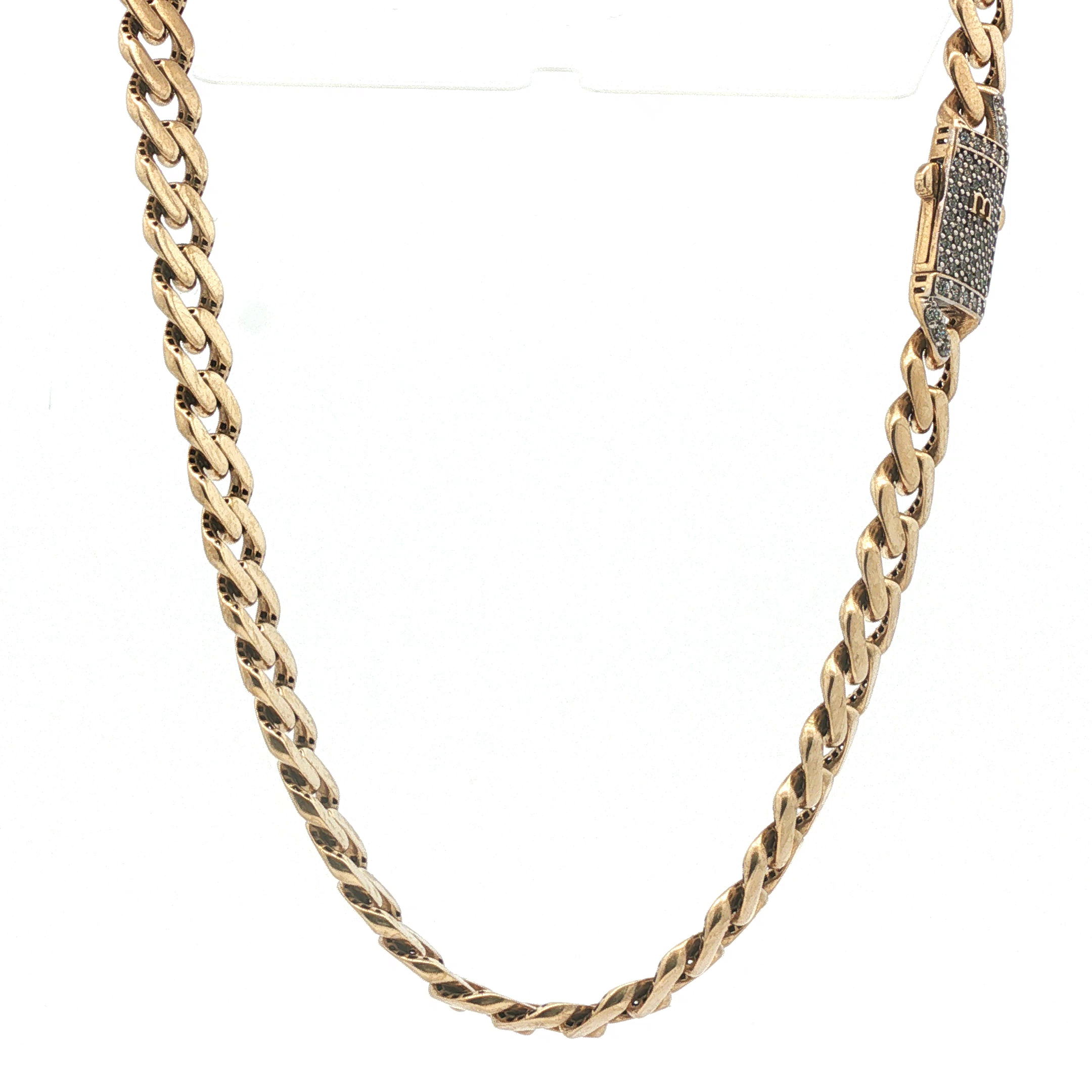 28" - Pre Owned - 9ct - Stone Clasp Set Flat Curb Chain - ( 30.93g ) - Goldbank Jewellers