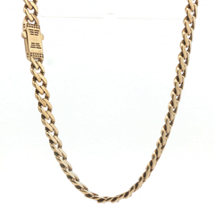 28" - Pre Owned - 9ct - Stone Clasp Set Flat Curb Chain - ( 30.93g ) - Goldbank Jewellers