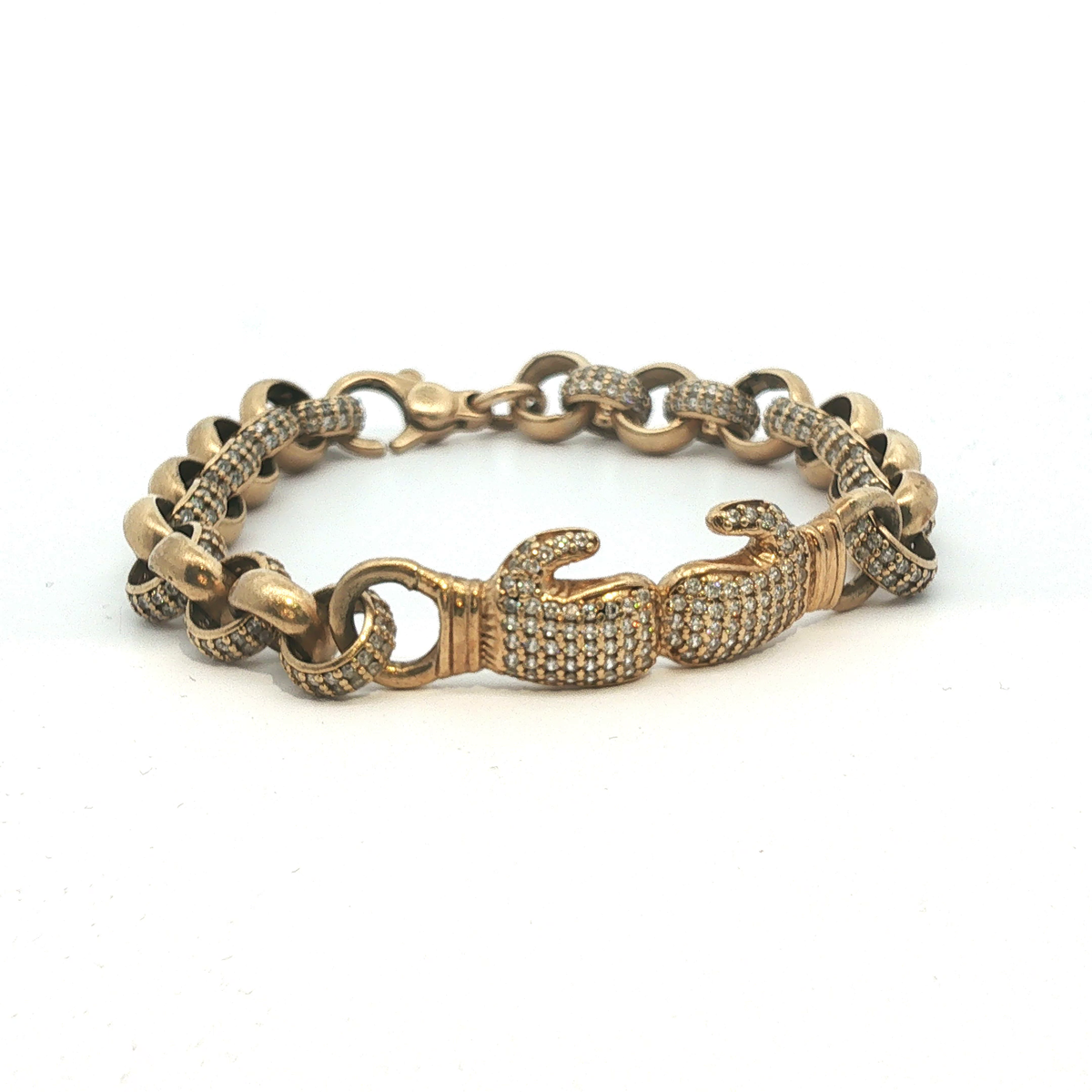 6.5" - Pre Owned - 9ct - Stone Set Boxing Glove Belcher Bracelet - ( 16.46g ) - Goldbank Jewellers