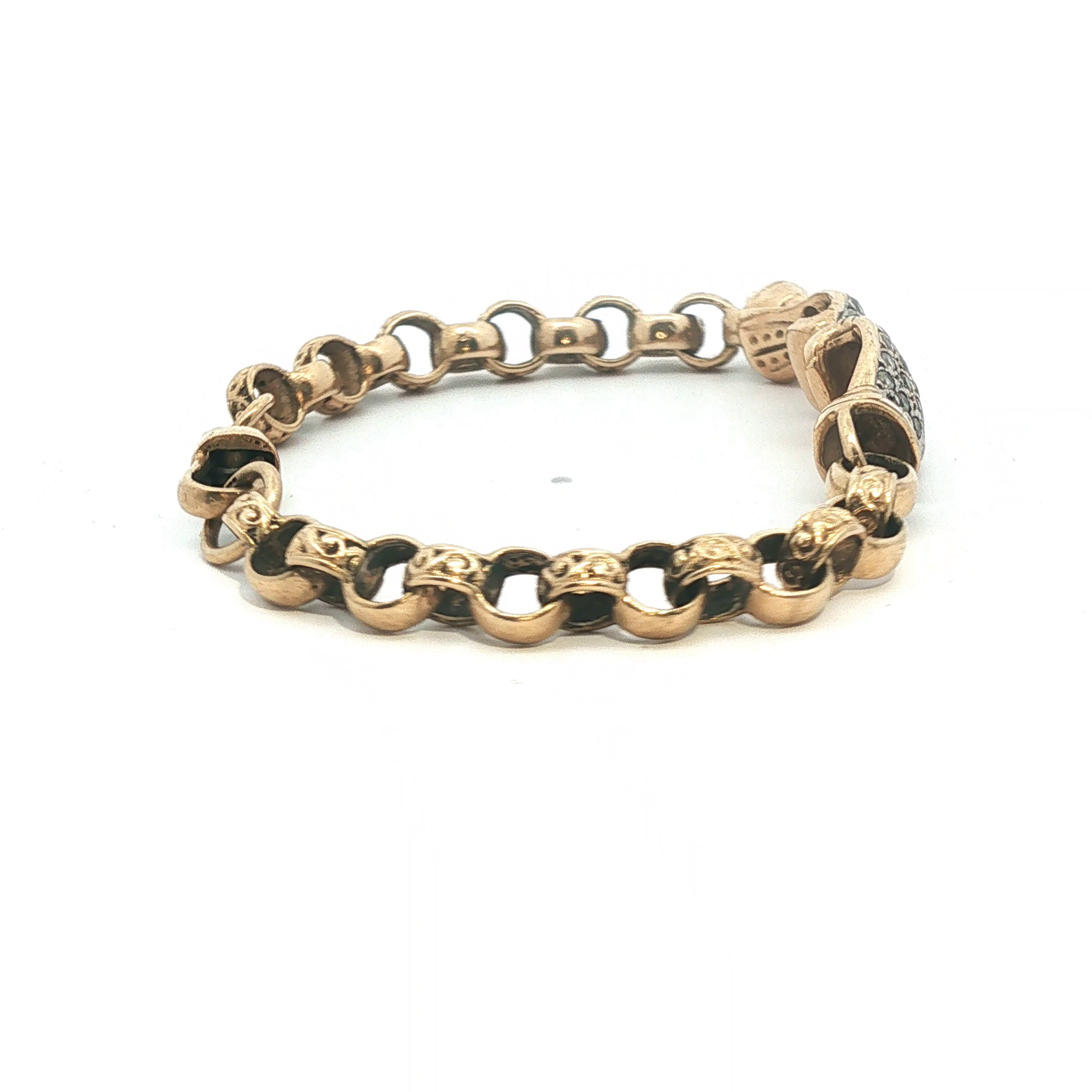 6.5" - Pre Owned - 9ct - Stone Set Boxing Glove Belcher Bracelet - ( 15.27g ) - Goldbank Jewellers