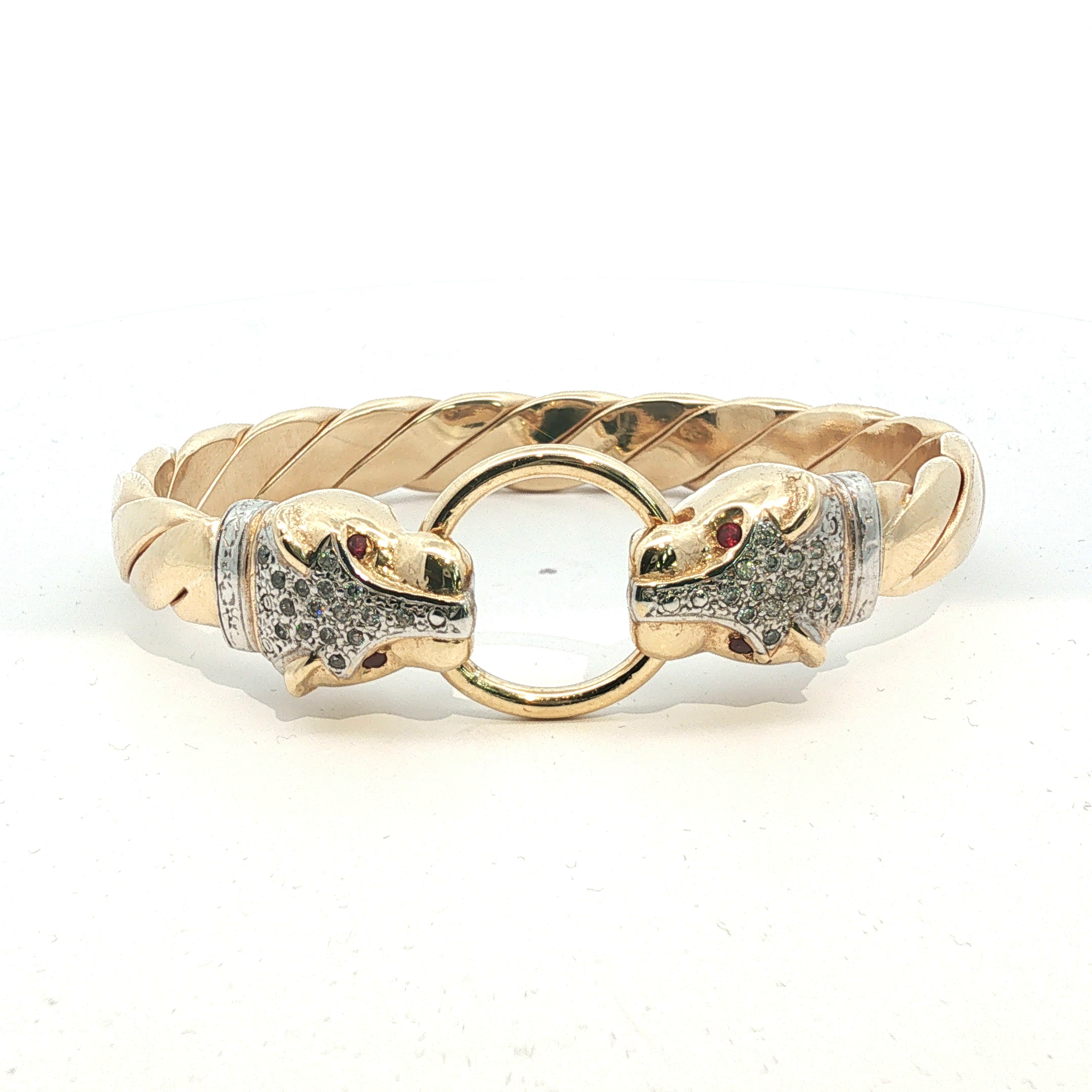 6.5" - Pre Owned - 9ct - Stone Set Leopard Head Bangle - ( 72.84g ) - Goldbank Jewellers