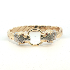 6.5" - Pre Owned - 9ct - Stone Set Leopard Head Bangle - ( 72.84g ) - Goldbank Jewellers