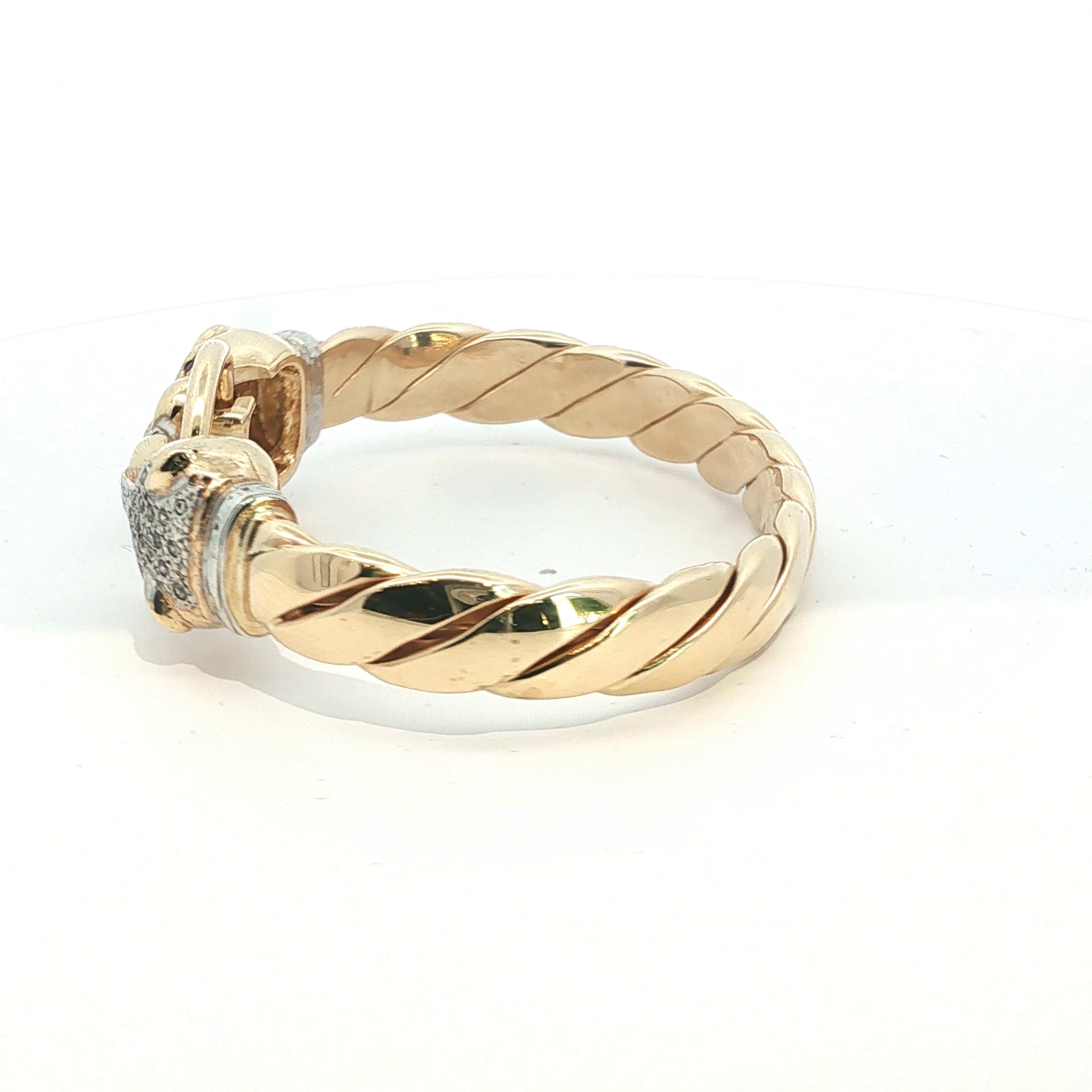 6.5" - Pre Owned - 9ct - Stone Set Leopard Head Bangle - ( 72.84g ) - Goldbank Jewellers