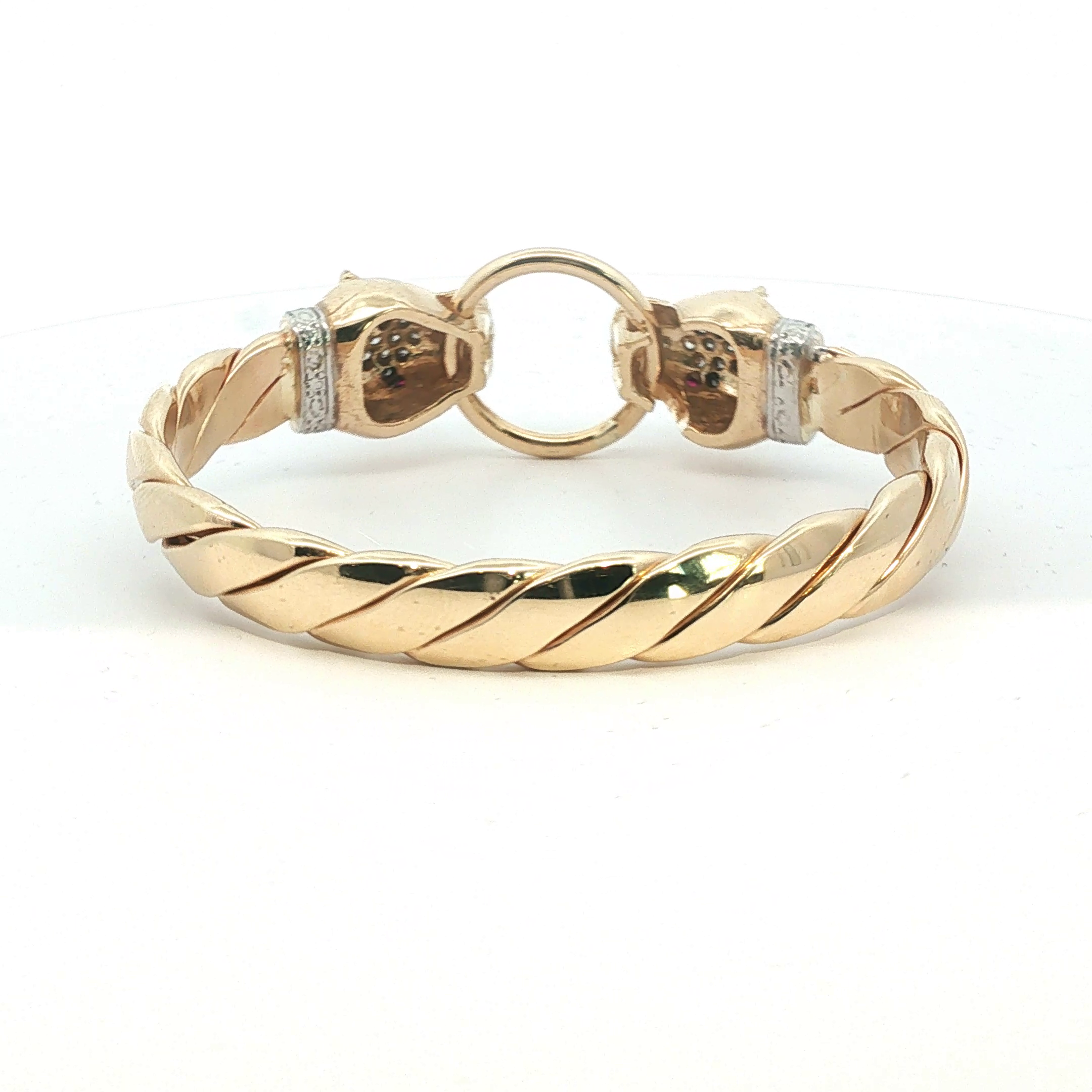 6.5" - Pre Owned - 9ct - Stone Set Leopard Head Bangle - ( 72.84g ) - Goldbank Jewellers