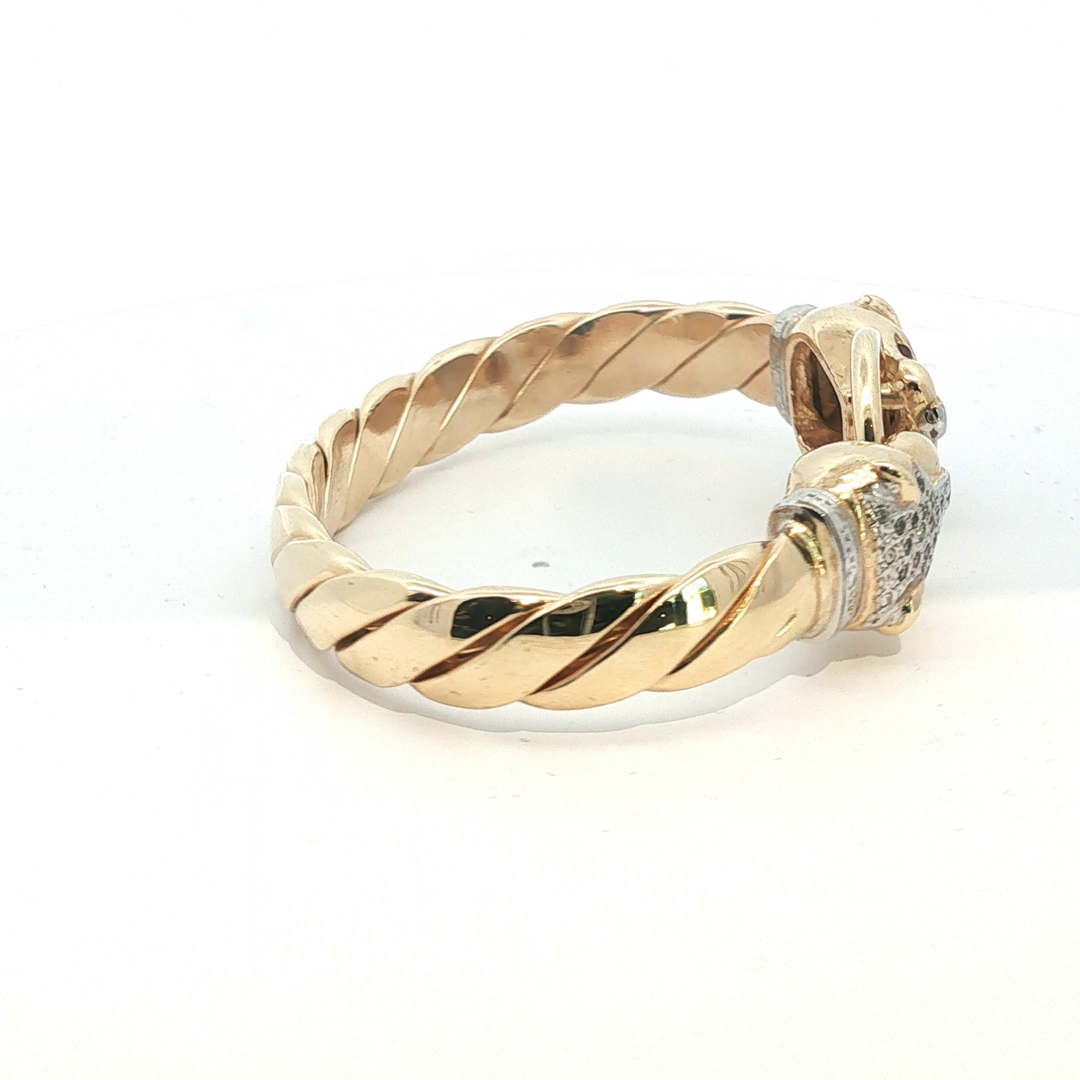 6.5" - Pre Owned - 9ct - Stone Set Leopard Head Bangle - ( 72.84g ) - Goldbank Jewellers
