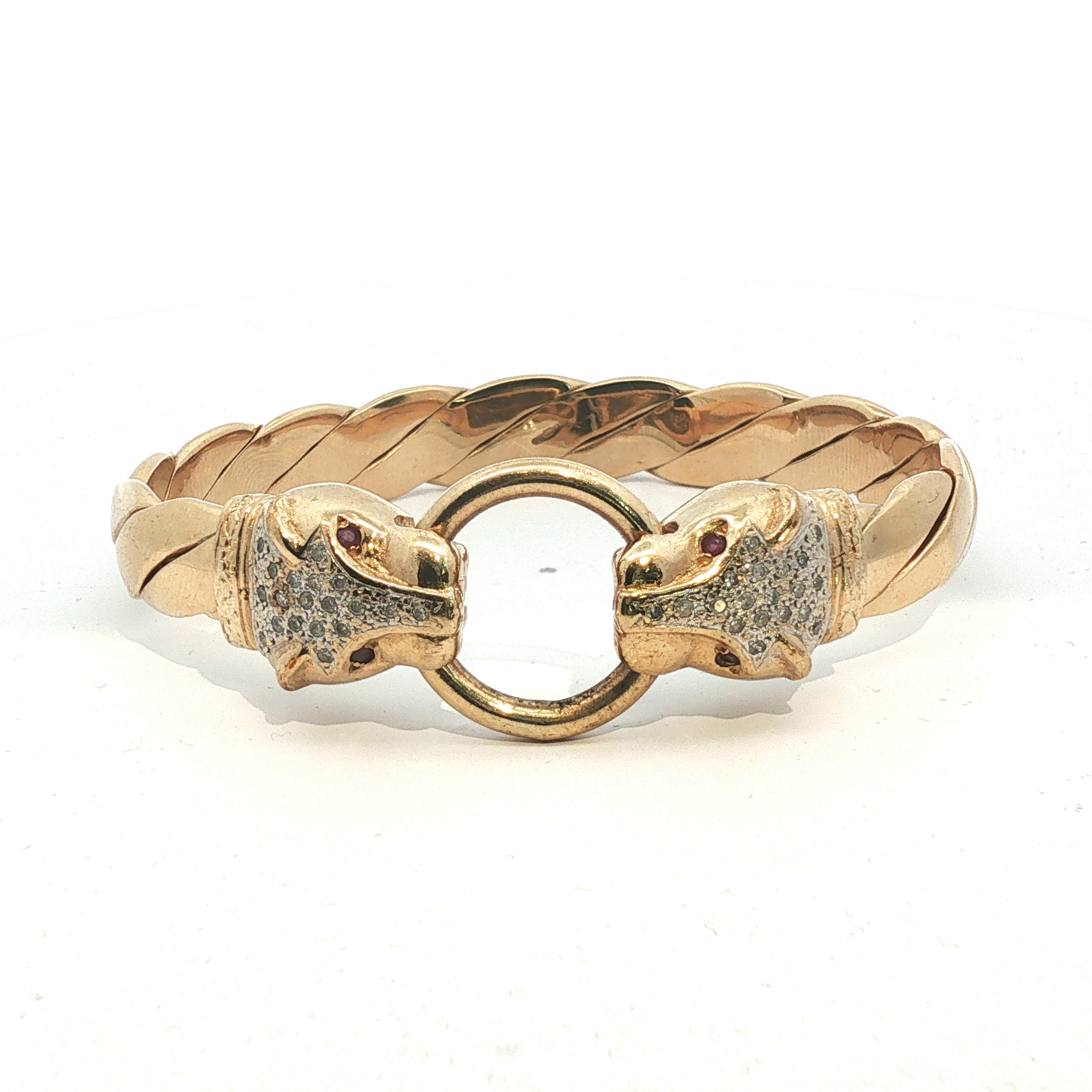 7.5" - Pre Owned - 9ct - Stone Set Leopard Head Bangle - ( 65.15g ) - Goldbank Jewellers