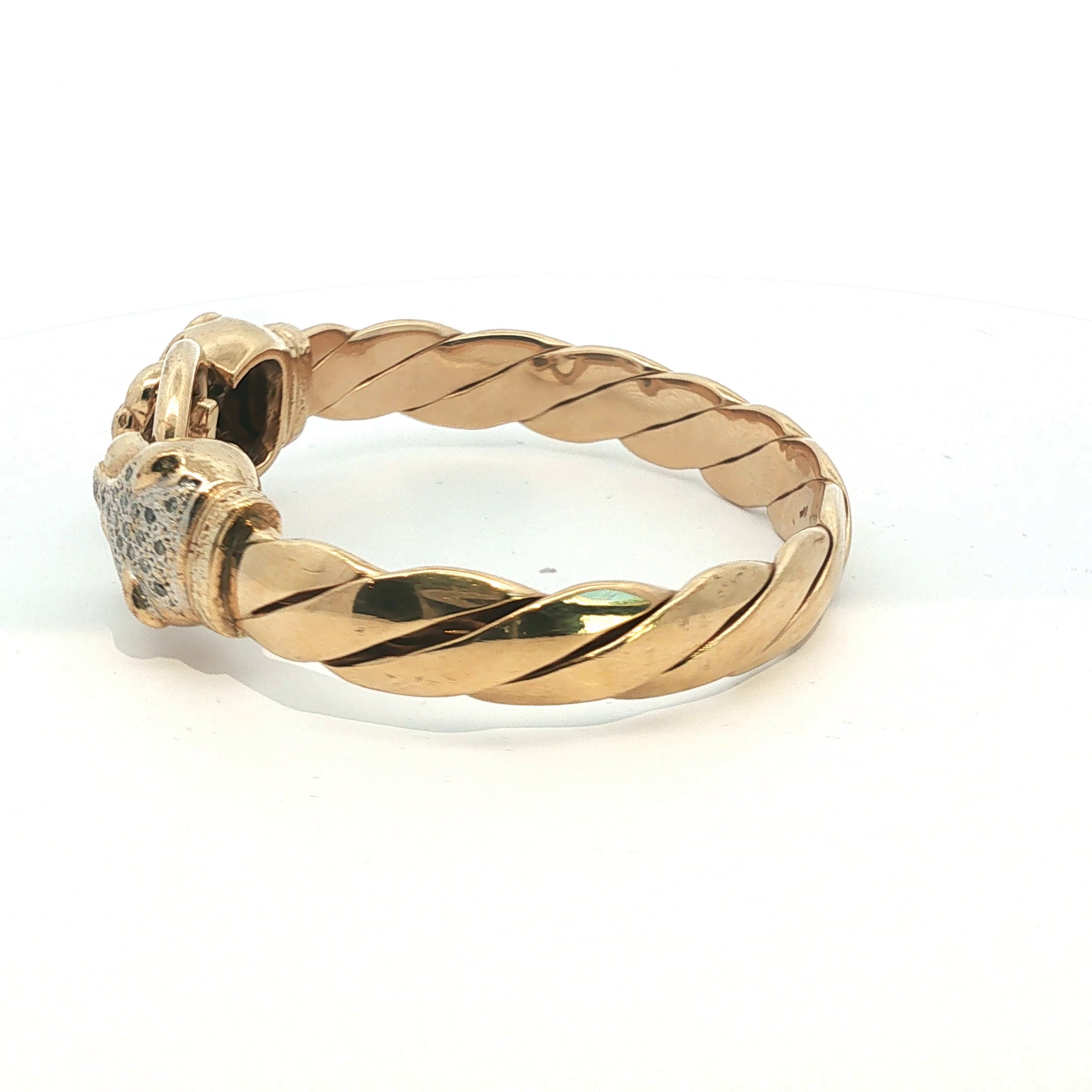 7.5" - Pre Owned - 9ct - Stone Set Leopard Head Bangle - ( 65.15g ) - Goldbank Jewellers