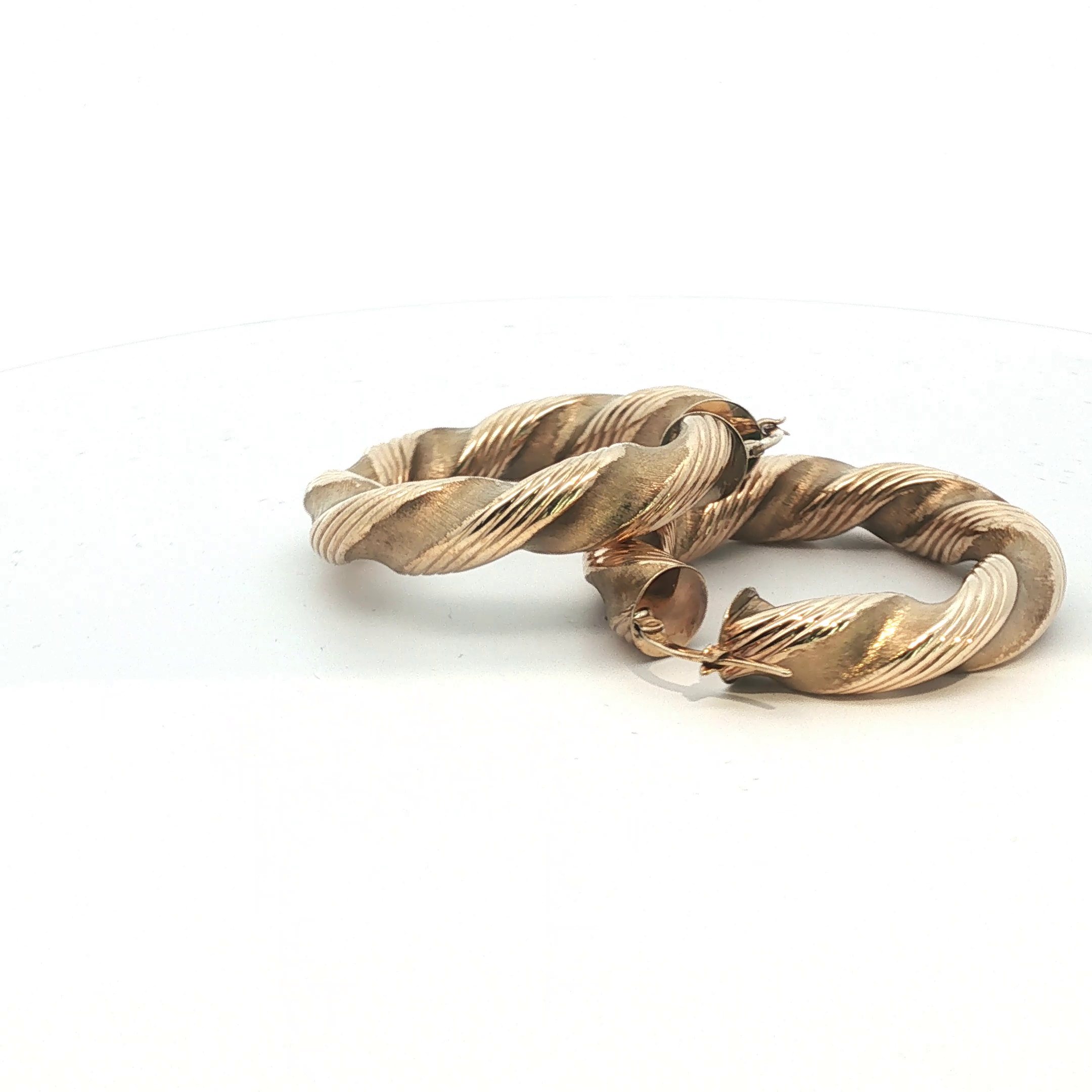 40mm - Pre Owned - 9ct - Textured Twisted Hoop Earrings - ( 10.03g ) - Goldbank Jewellers