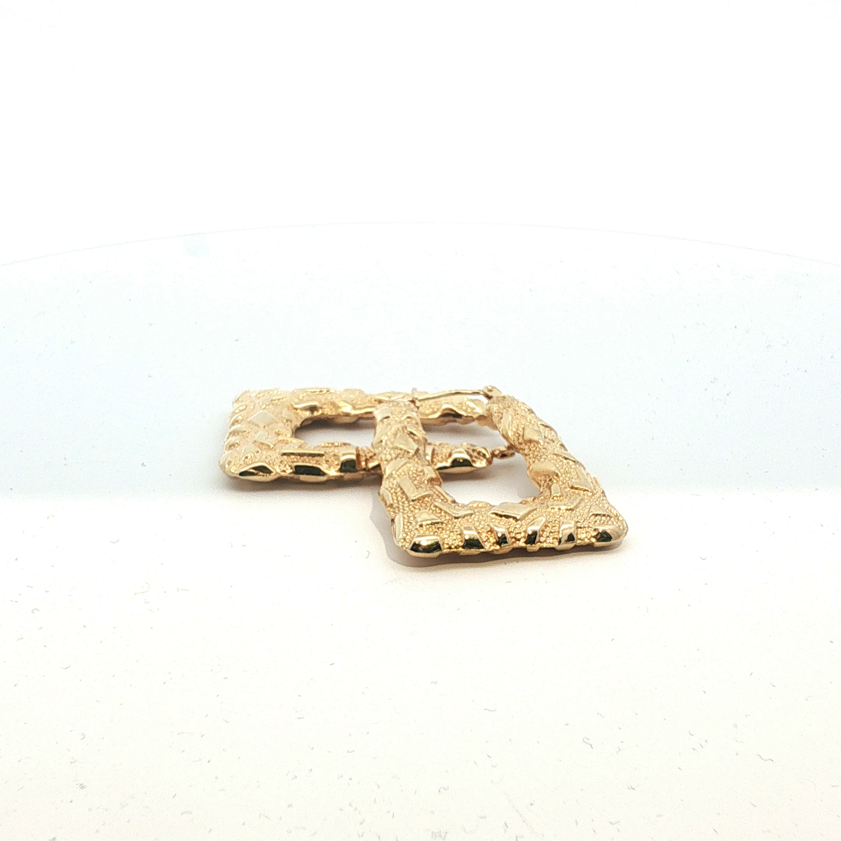 30mm x 24mm - Pre Owned - 9ct - Textured Square Hoop Earrings - ( 4.19g )
