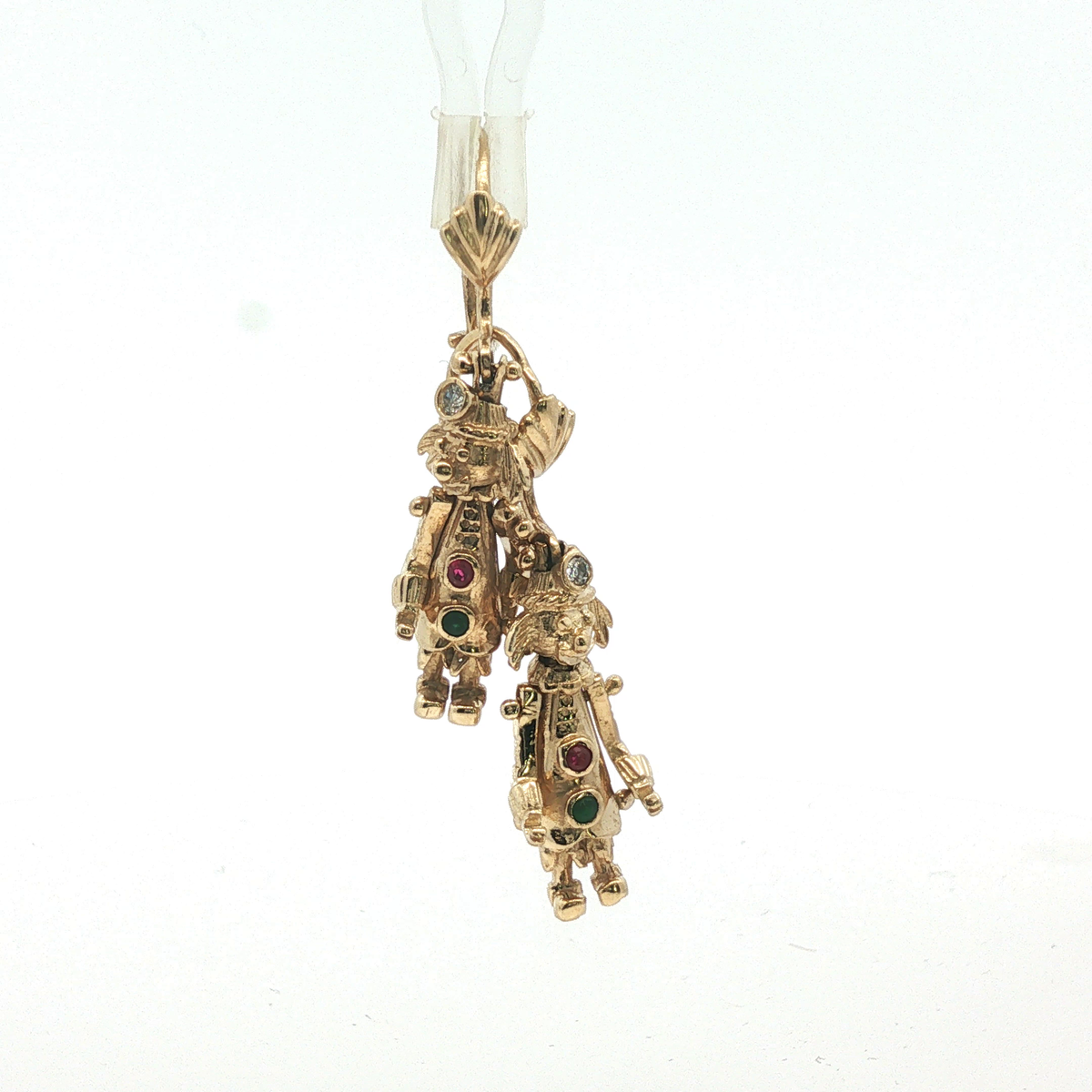 1" - Pre Owned - 9ct - Articulated Stone Set Clown Earrings - ( 4.91g )