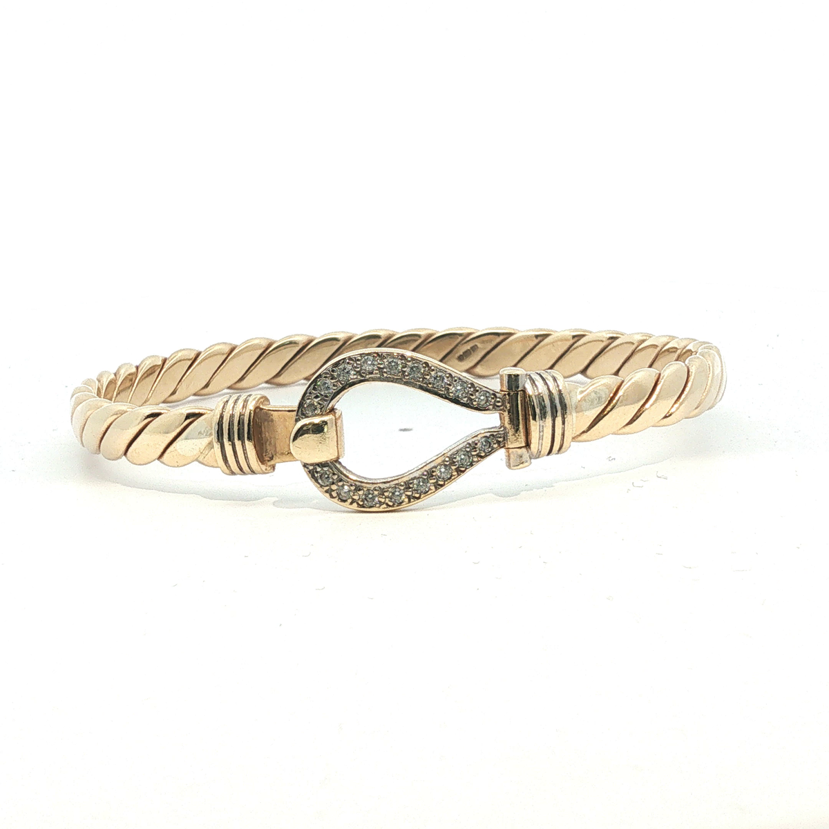 6.5" - Pre Owned - 9ct - Stone Set Hook And Loop Bangle - ( 25.94g ) - Goldbank Jewellers