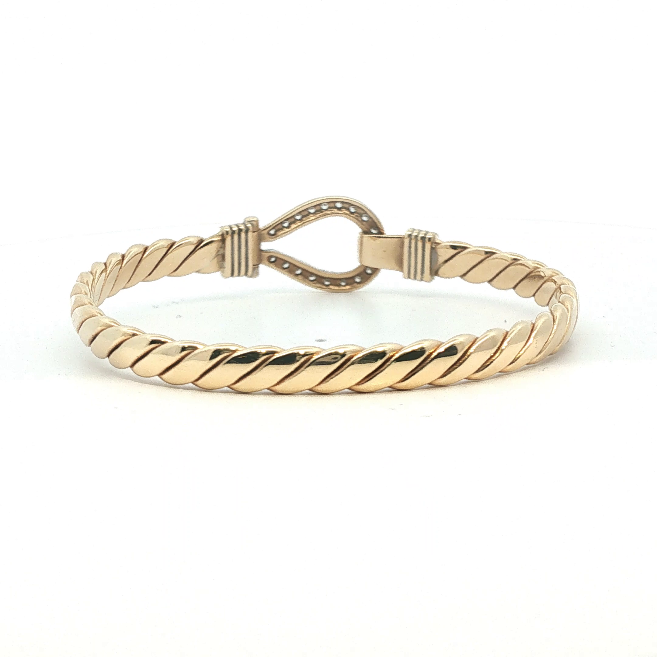 6.5" - Pre Owned - 9ct - Stone Set Hook And Loop Bangle - ( 25.94g ) - Goldbank Jewellers