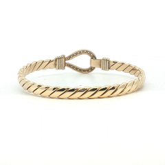 6.5" - Pre Owned - 9ct - Stone Set Hook And Loop Bangle - ( 25.94g ) - Goldbank Jewellers