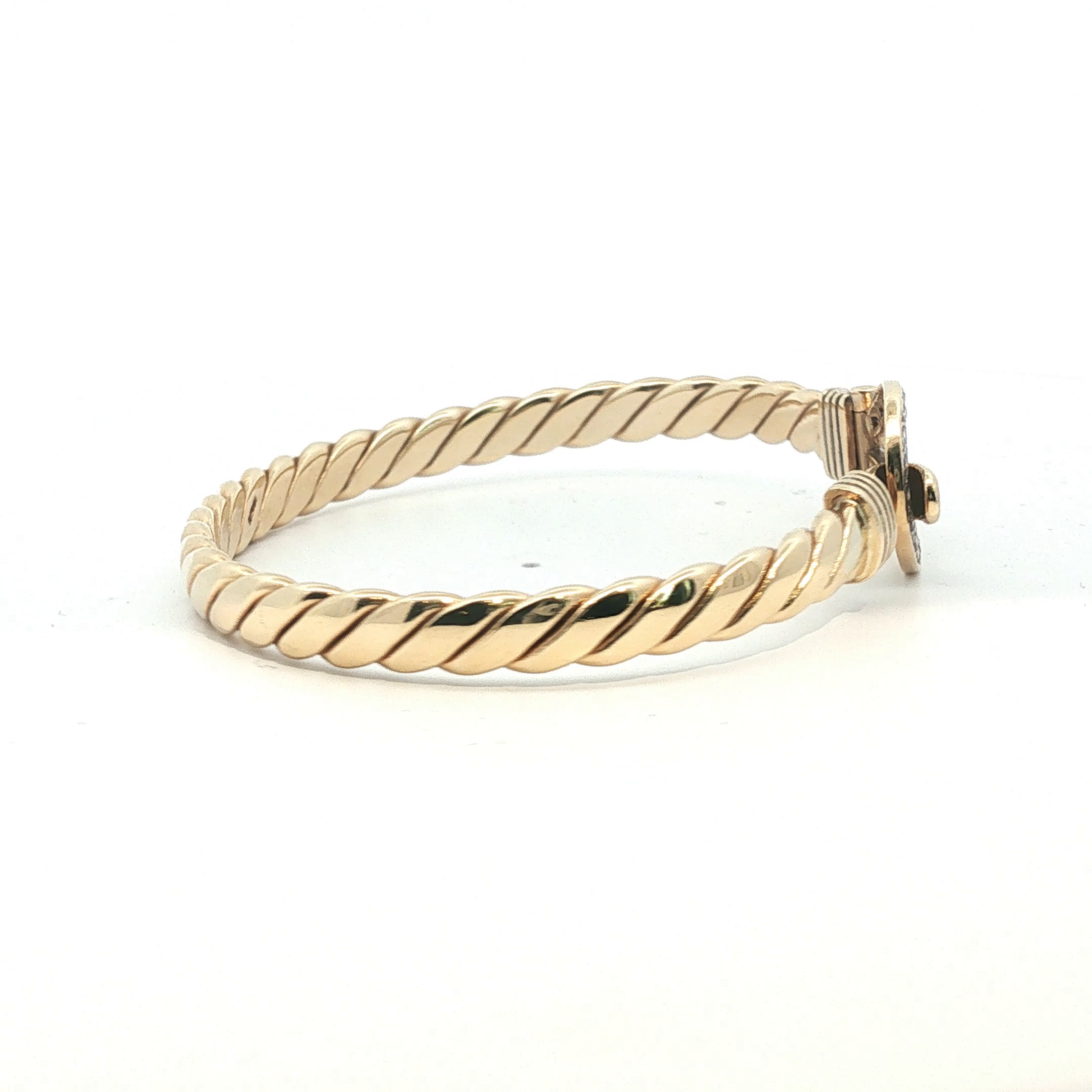 6.5" - Pre Owned - 9ct - Stone Set Hook And Loop Bangle - ( 25.94g ) - Goldbank Jewellers