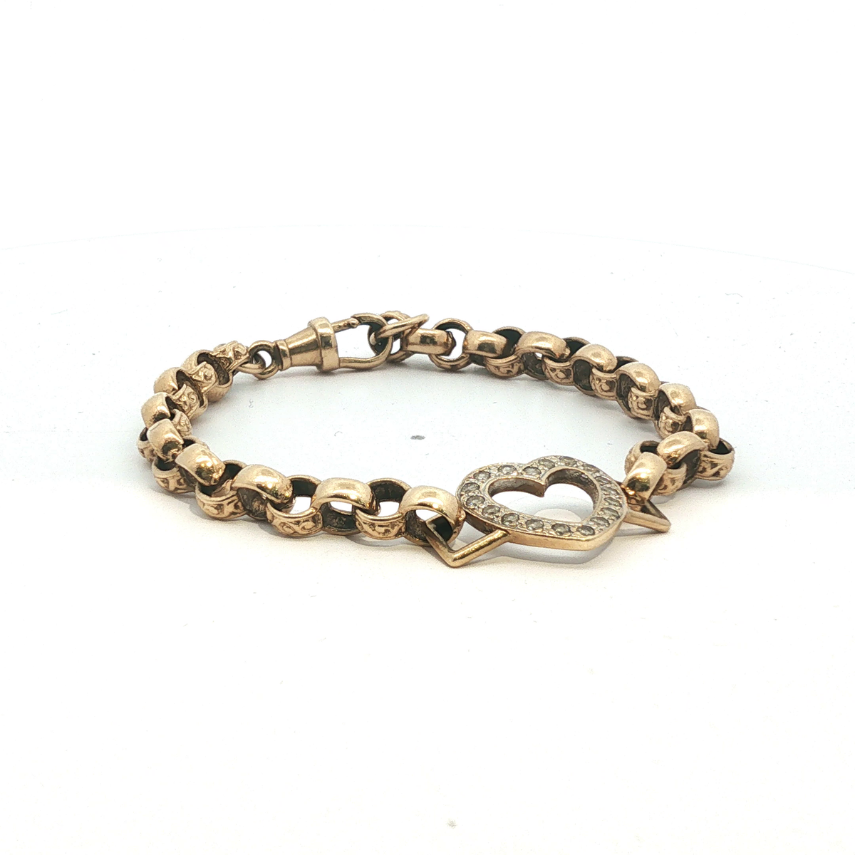 7" - Pre Owned - 9ct - Heart Shape Belcher Bracelet - ( 14.59g ) - Goldbank Jewellers