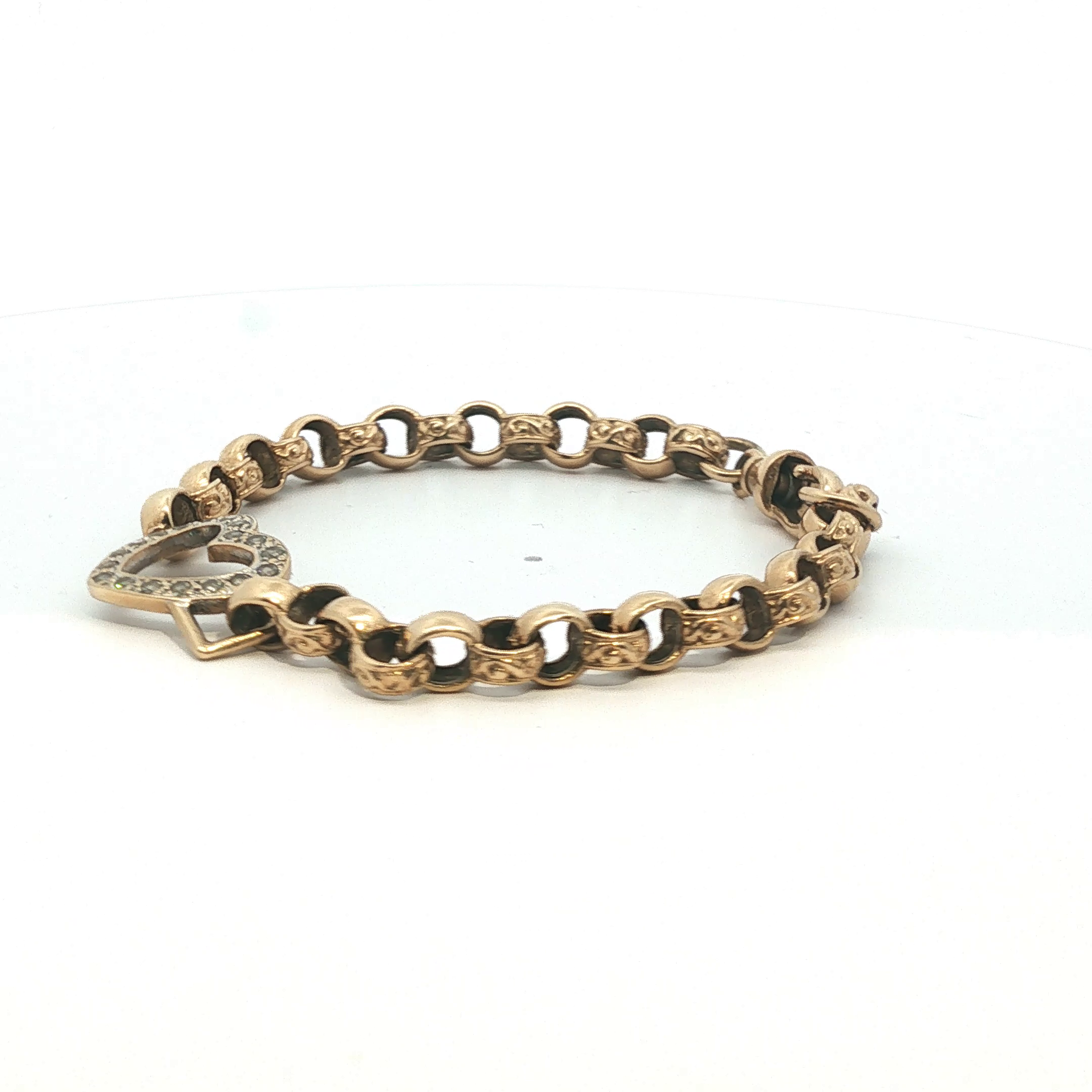 7" - Pre Owned - 9ct - Heart Shape Belcher Bracelet - ( 14.59g ) - Goldbank Jewellers