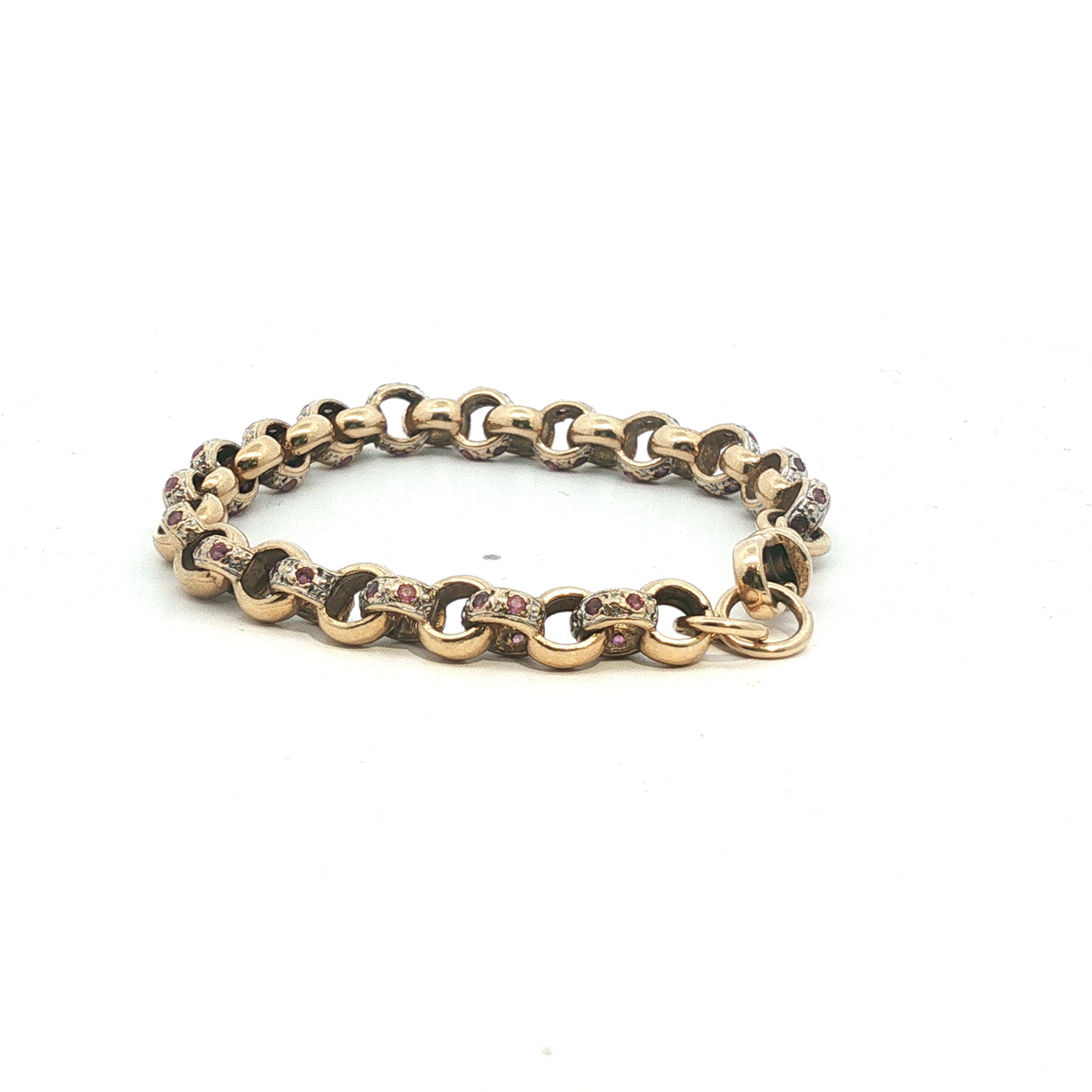 6.5" - Pre Owned - 9ct - Pink Stone Set Belcher Bracelet - ( 15.36g )