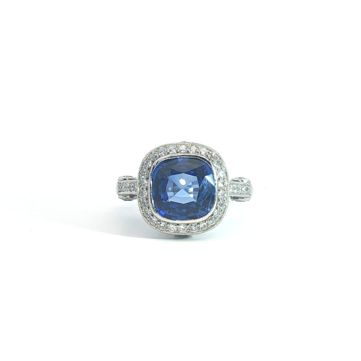 sapphire and diamond abstract cluster ring