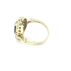 Saphire & Round Brilliant 10 x 0.15CT with 2.5CT Sapphire SI1 - SI2 H 18CT Yellow Gold Marquise Halo Ring Size P