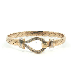 6.5" - Pre Owned - 9ct - Stone Set Hook And Loop Bangle - (21.68g )