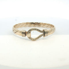 7" - Pre Owned - 9ct - Stone Set Hook And Loop Bangle - ( 34.02g )