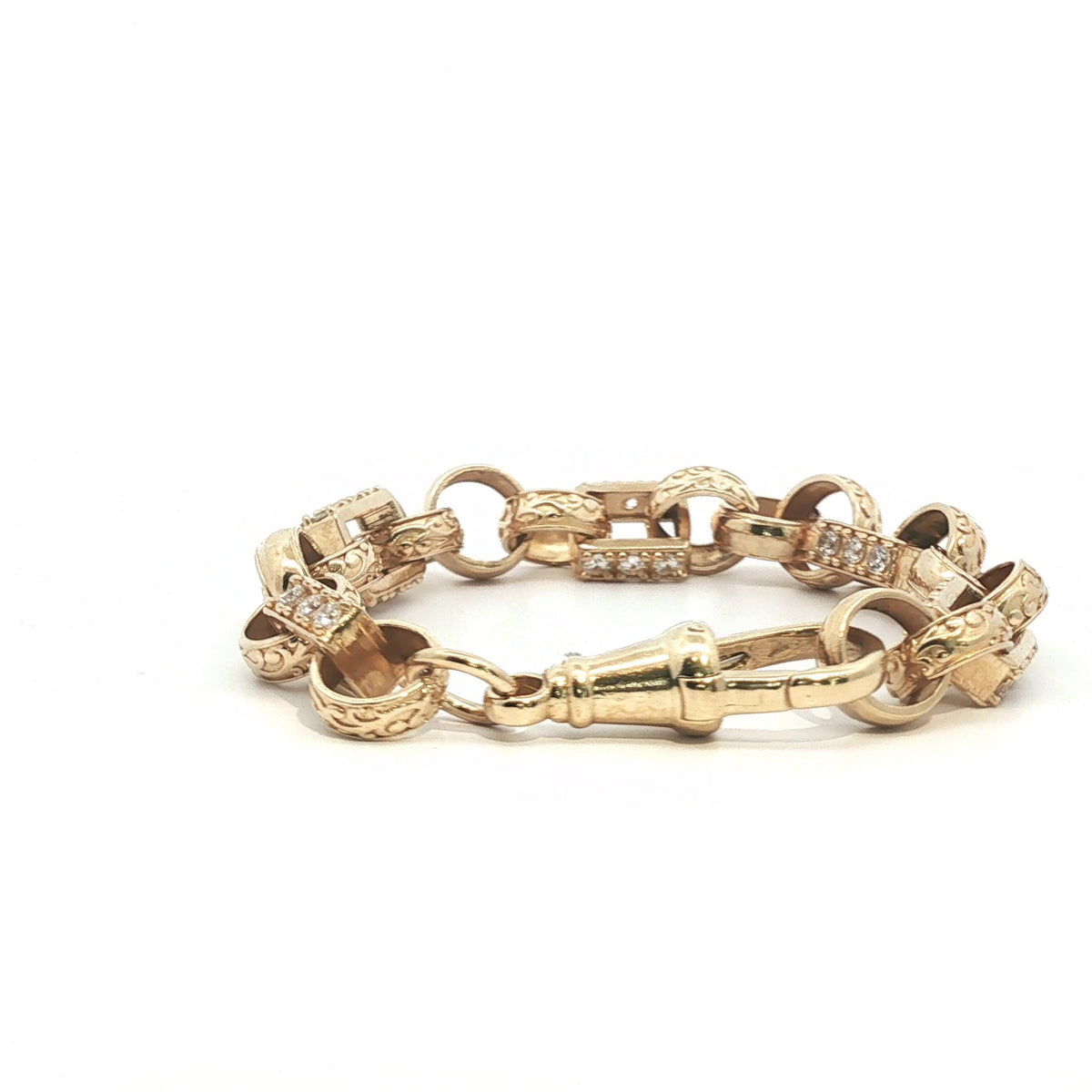 8" - Pre Owned - 9ct - Stone And Patterned Gypsy Lick Bracelet - ( 30.23g )