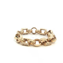 8" - Pre Owned - 9ct - Stone And Patterned Gypsy Lick Bracelet - ( 30.23g )
