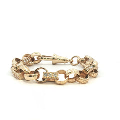 8" - Pre Owned - 9ct - Stone And Patterned Gypsy Lick Bracelet - ( 30.23g )
