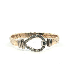 6.5" - Pre Owned - 9ct - Stone Set Hook And Loop Bangle - ( 34.70g )