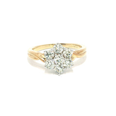 18ct Yellow Gold 1.00ct Diamond Daisy Cluster Ring – Size T