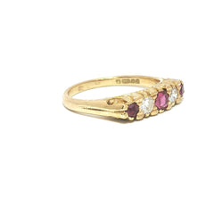 18ct Yellow Gold Five-Stone Pink Sapphire & Diamond Ring – 0.50ct Total