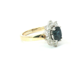 18ct Yellow Gold Blue Sapphire & Diamond Halo Ring – 2.25ct Total